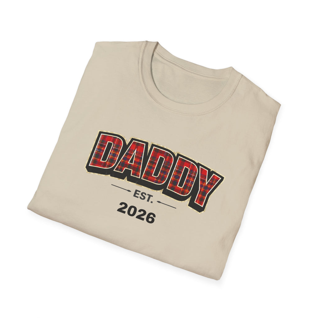 Daddy Est. 2026 T-Shirt — Plaid Dad Announcement Tee