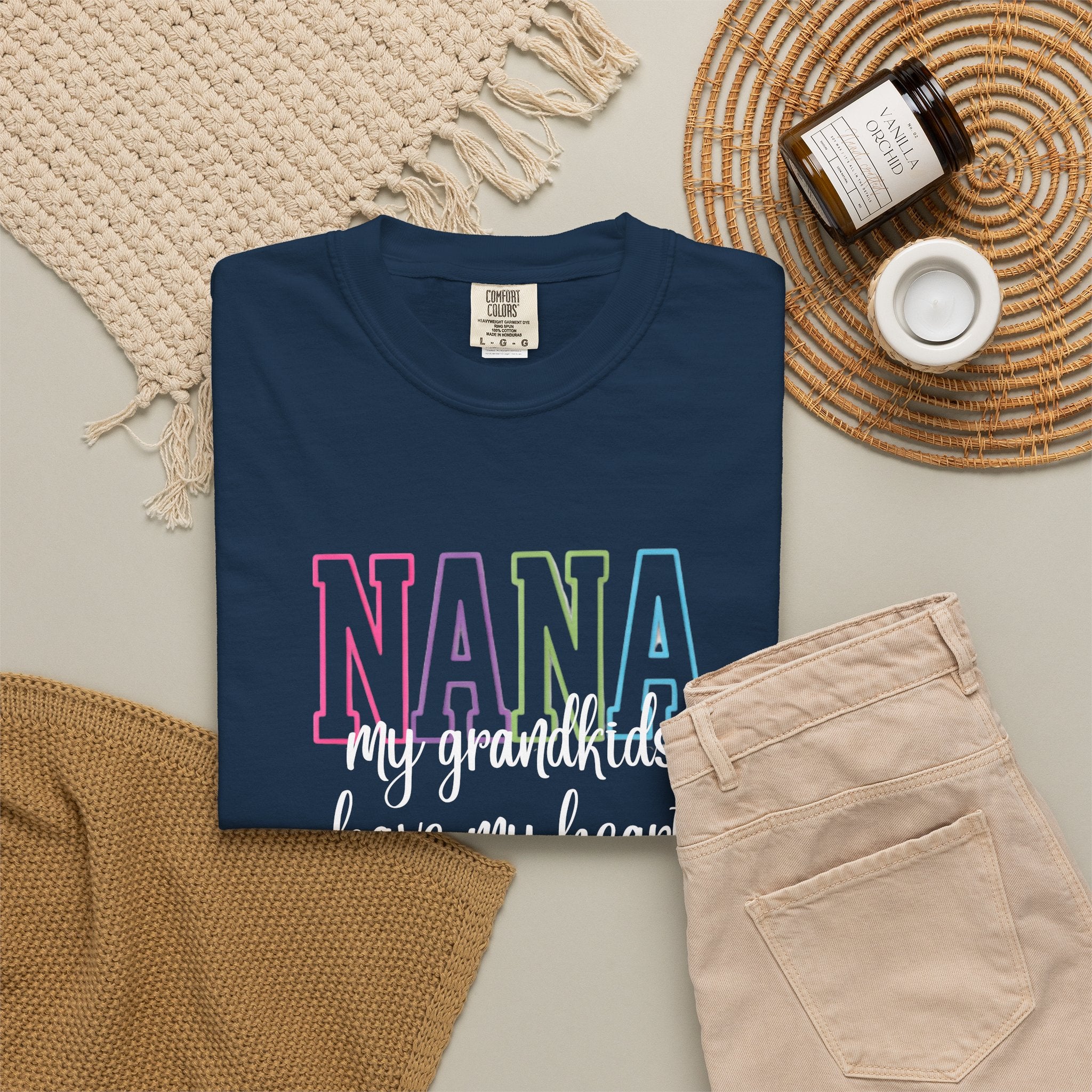Nana Pastel Rainbow Tee — 'NANA' Floral Outline Grandma T-Shirt