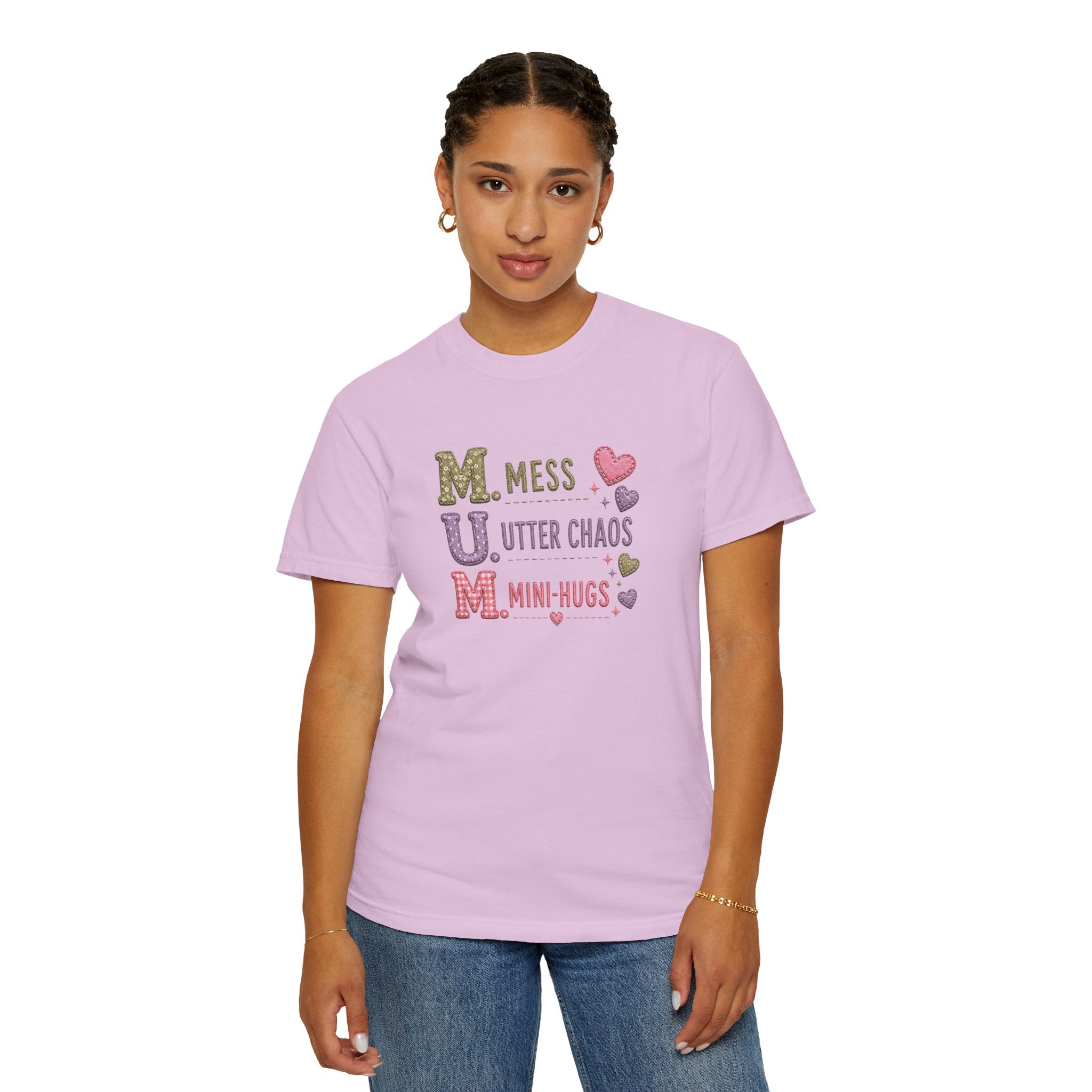 Mom Acronym T-Shirt — "M.U.M. Mess, Utter Chaos, Mini-Hugs" Cute Mom Graphic Tee