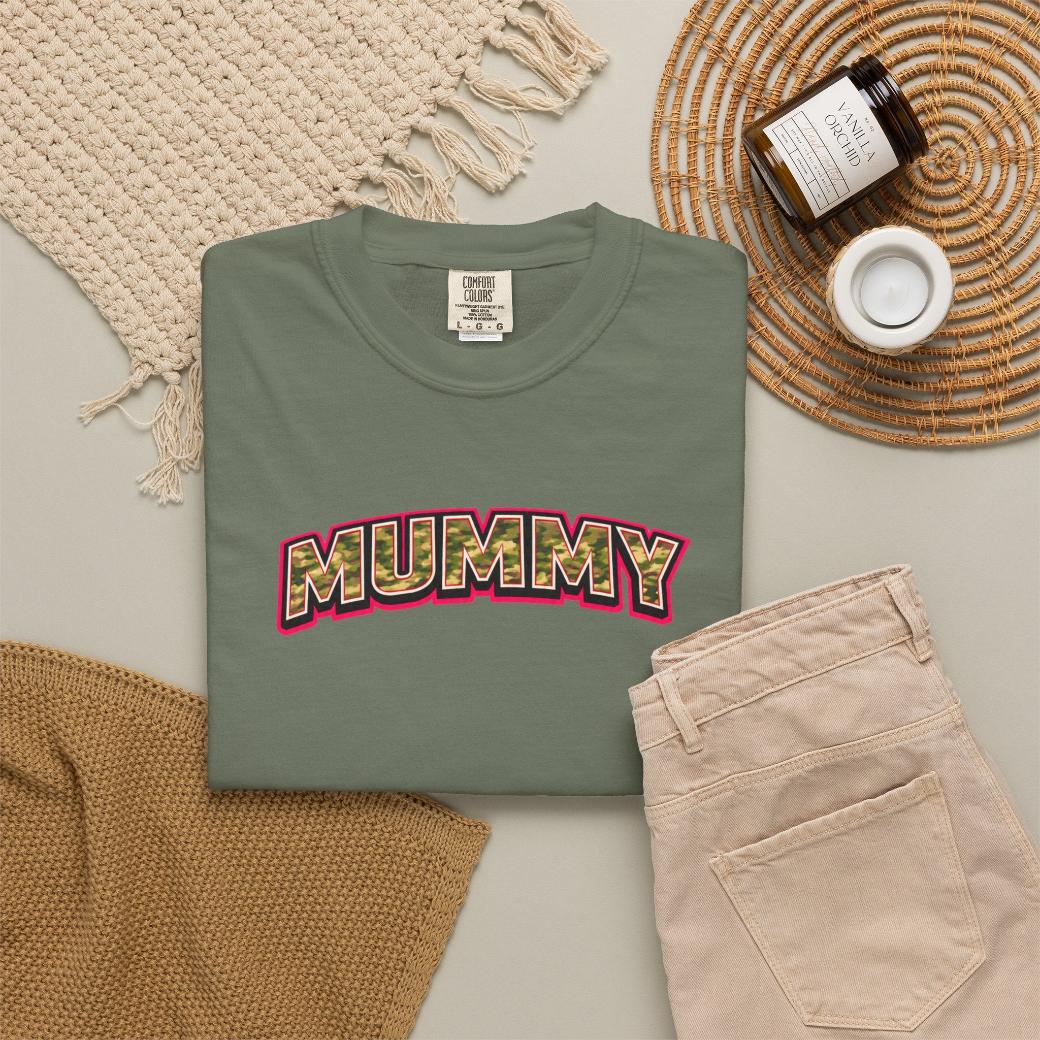MUMMY Camo Script T-Shirt — Vintage Comic Style Mommy Tee
