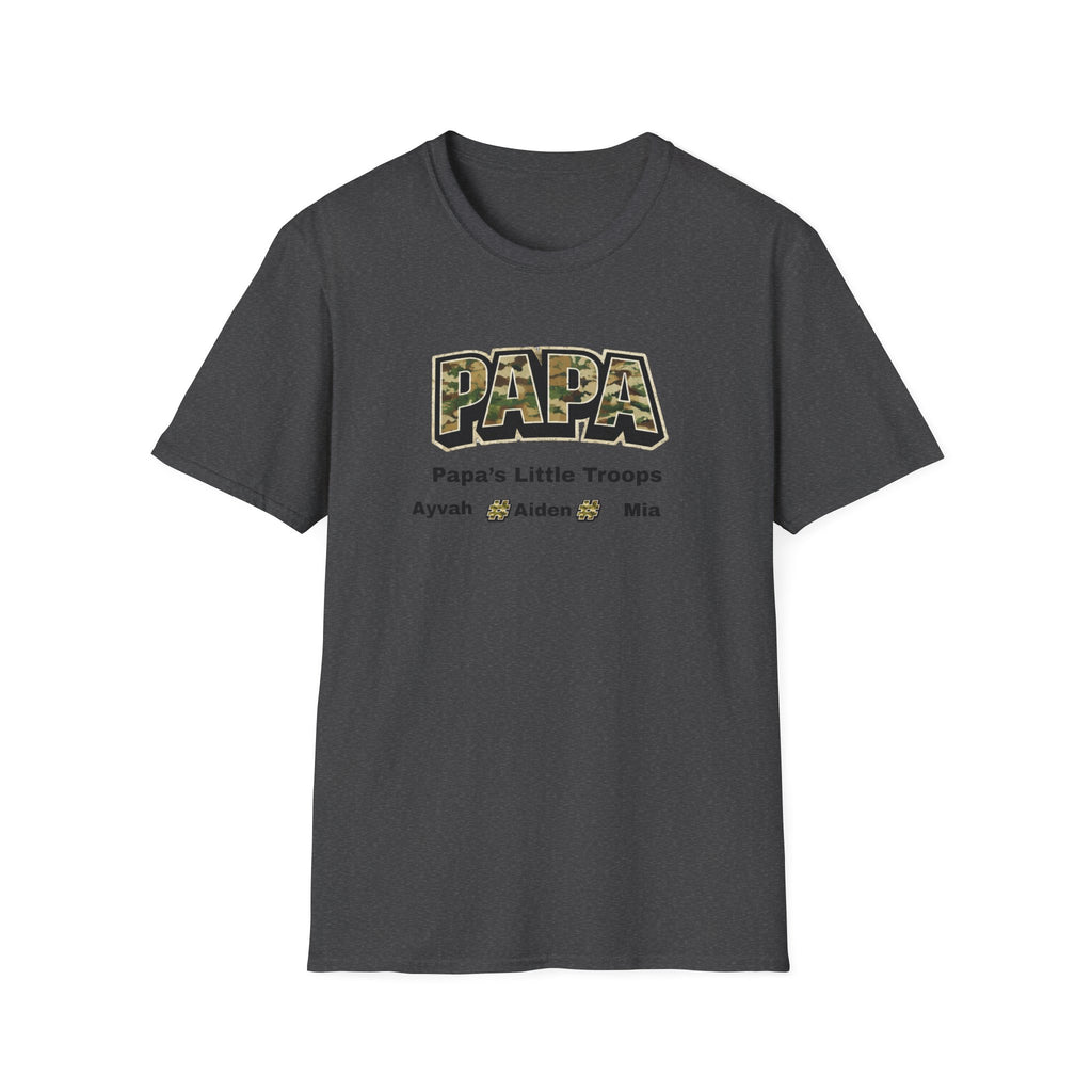 Papa Camo T-Shirt — “Papa’s Little Troops” Personalized Kids Names Tee