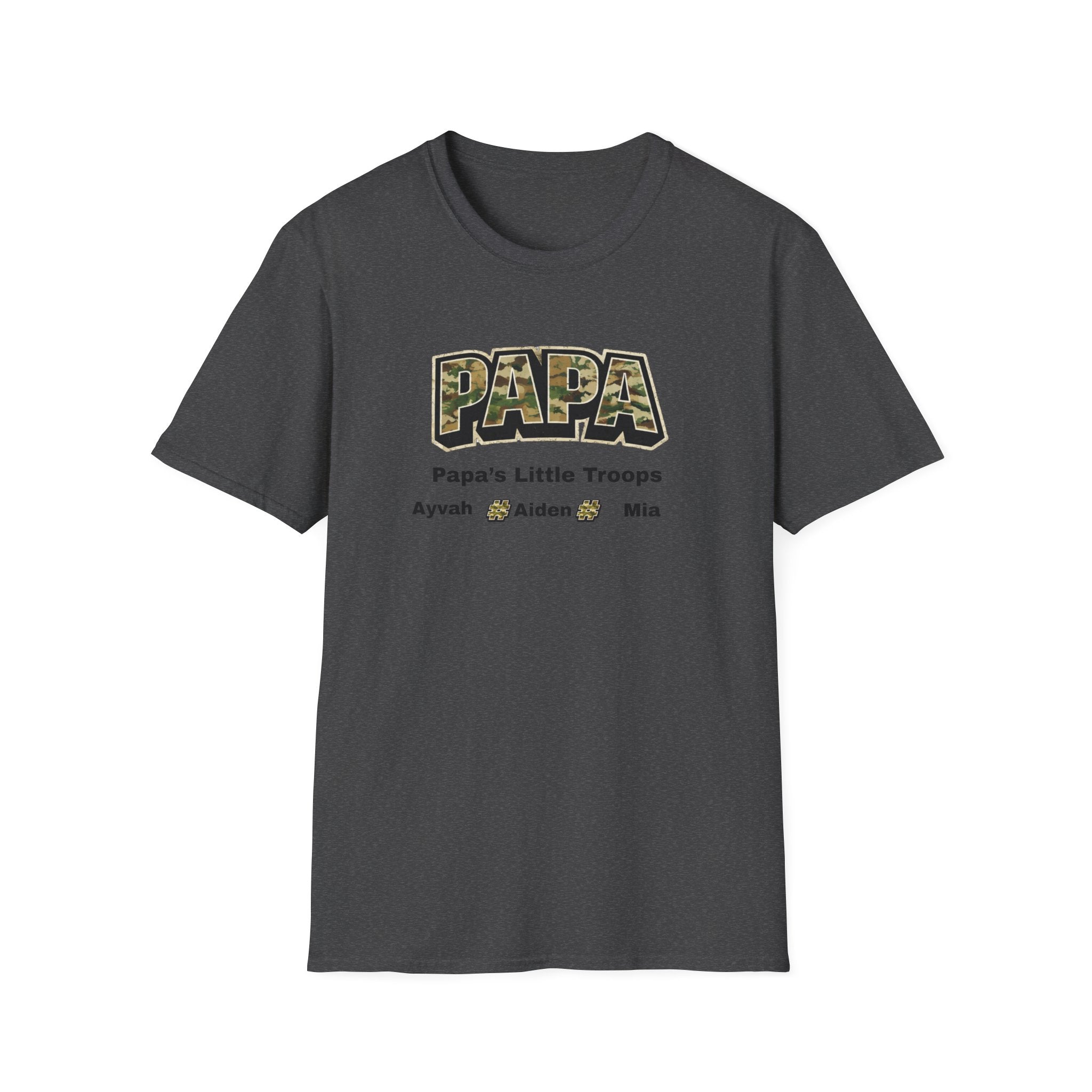 Papa Camo T-Shirt — “Papa’s Little Troops” Personalized Kids Names Tee