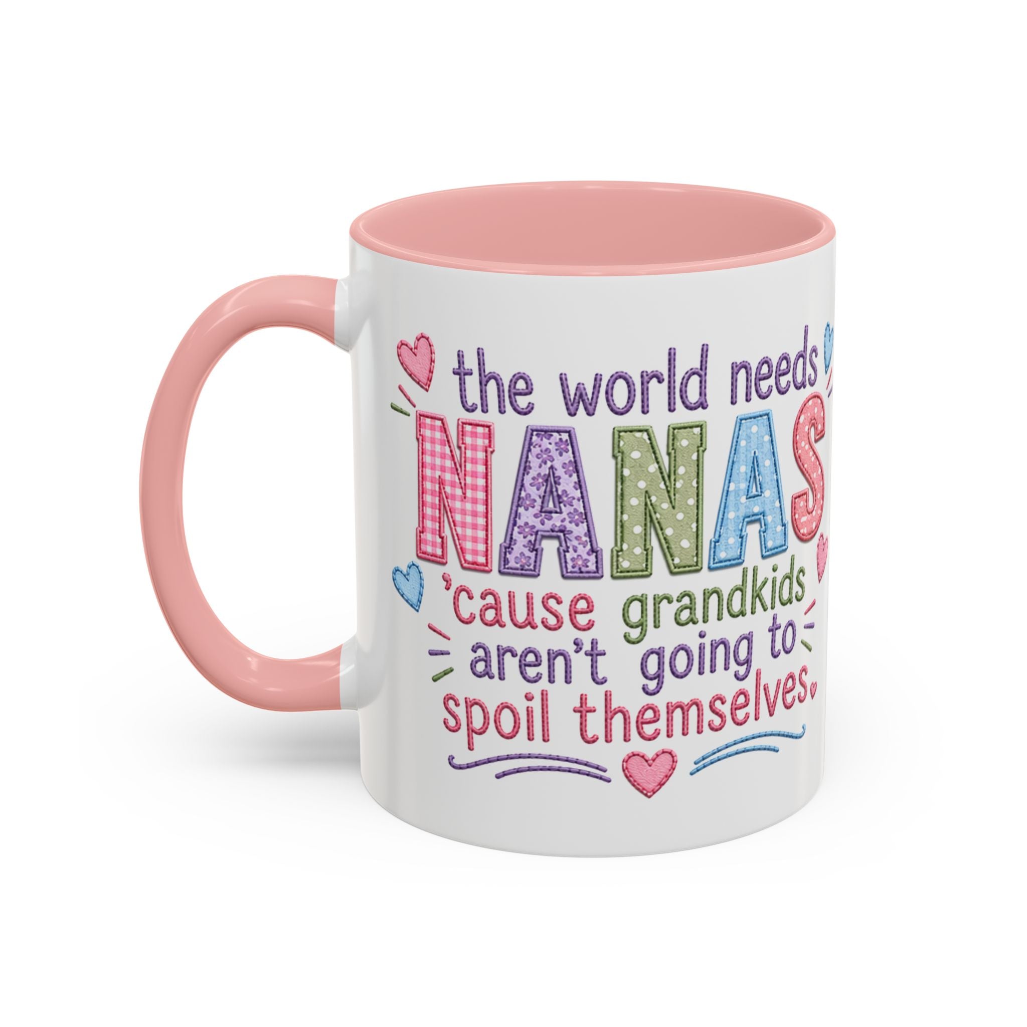 Pink Accent Coffee Mug — "Every Child Needs Nanas" Glitter Love Grandma Gift (11/15oz)