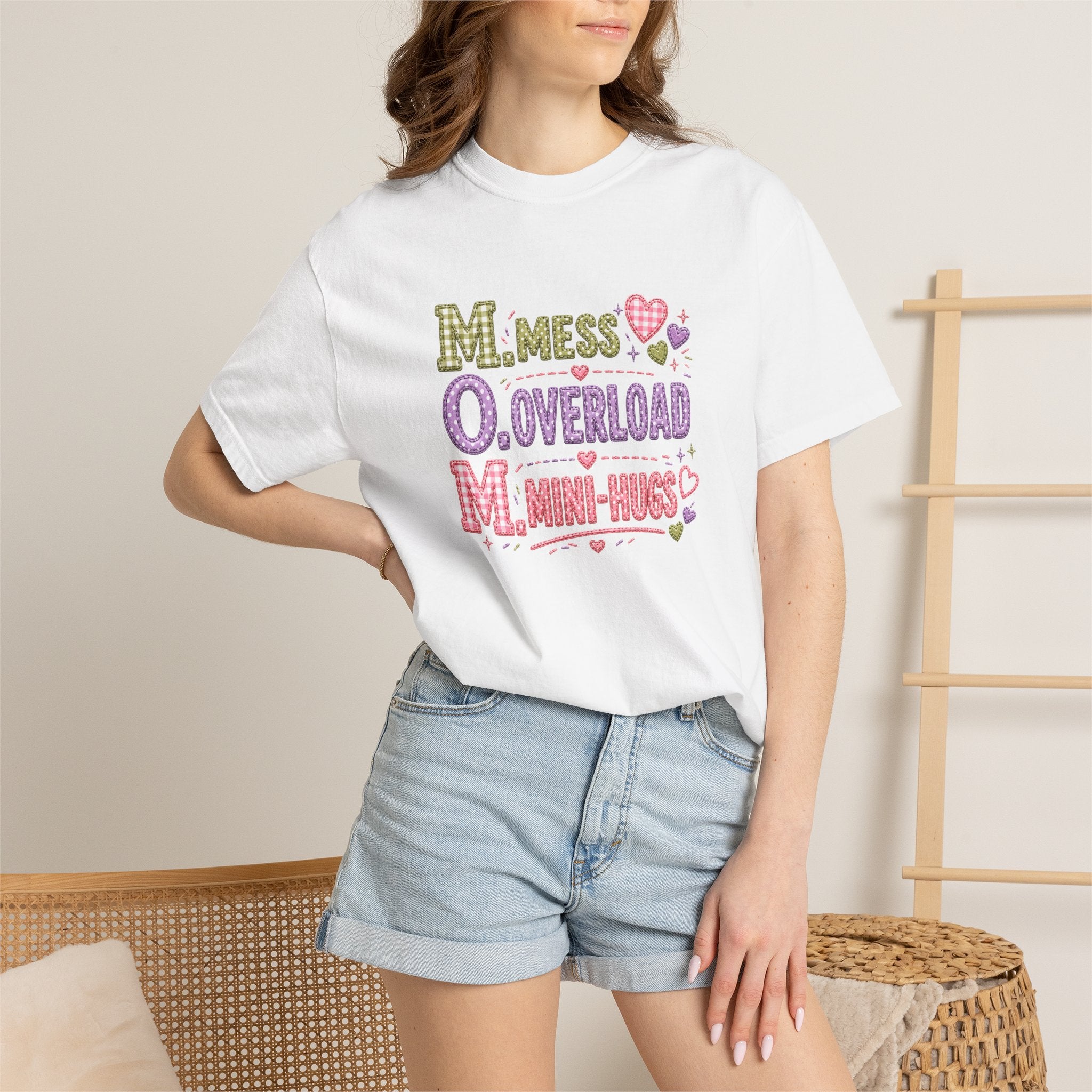 Mom Acronym Graphic T-Shirt — “M.O.M. Mess Overload Mini-Hugs” Cute Pastel Mothers Day Tee