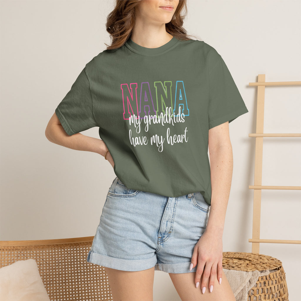 Nana Pastel Rainbow Tee — 'NANA' Floral Outline Grandma T-Shirt