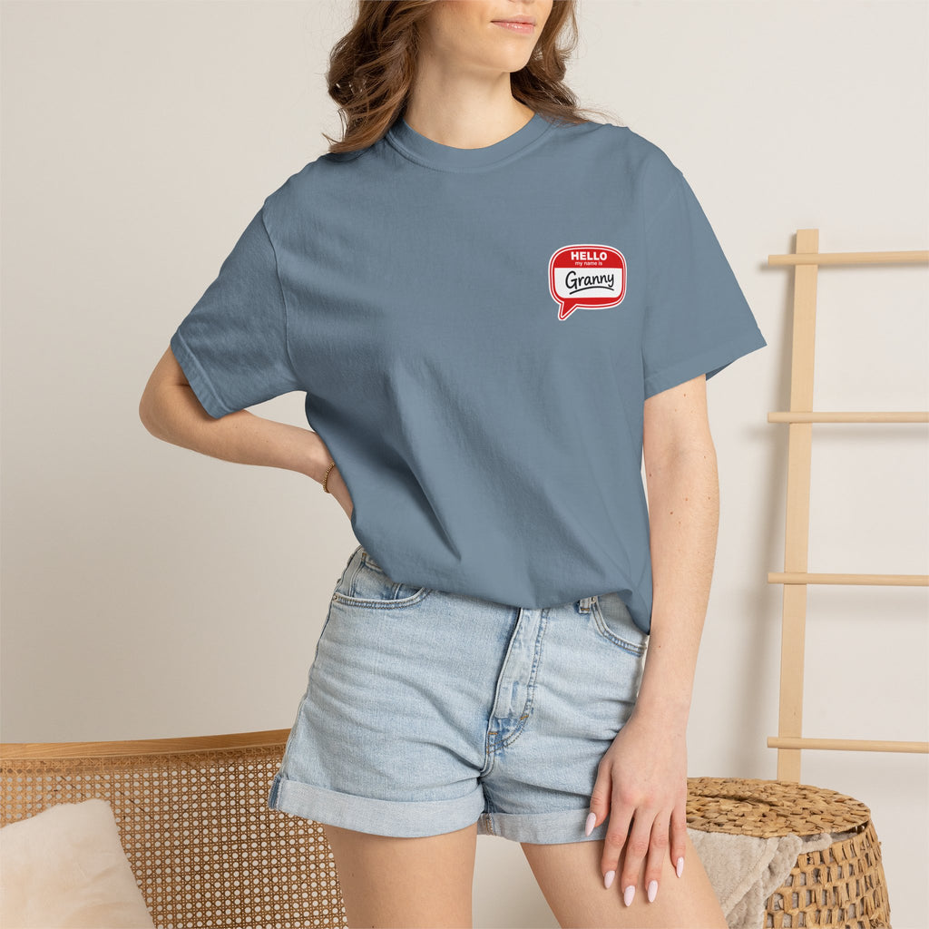 T-Shirt — "Hello Granny" Retro Name Tag Tee