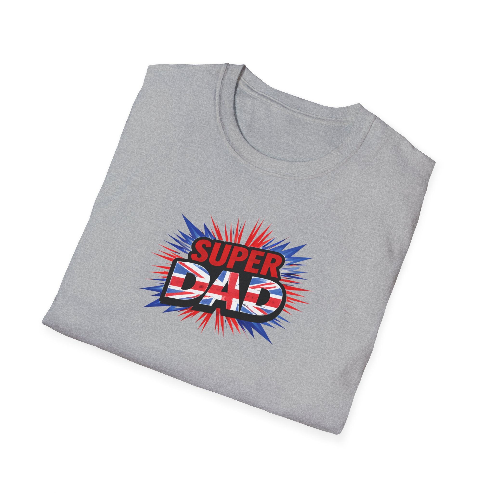 Super Dad T-Shirt – Union Jack Flag pattern Retro Comic Father’s Day Tee