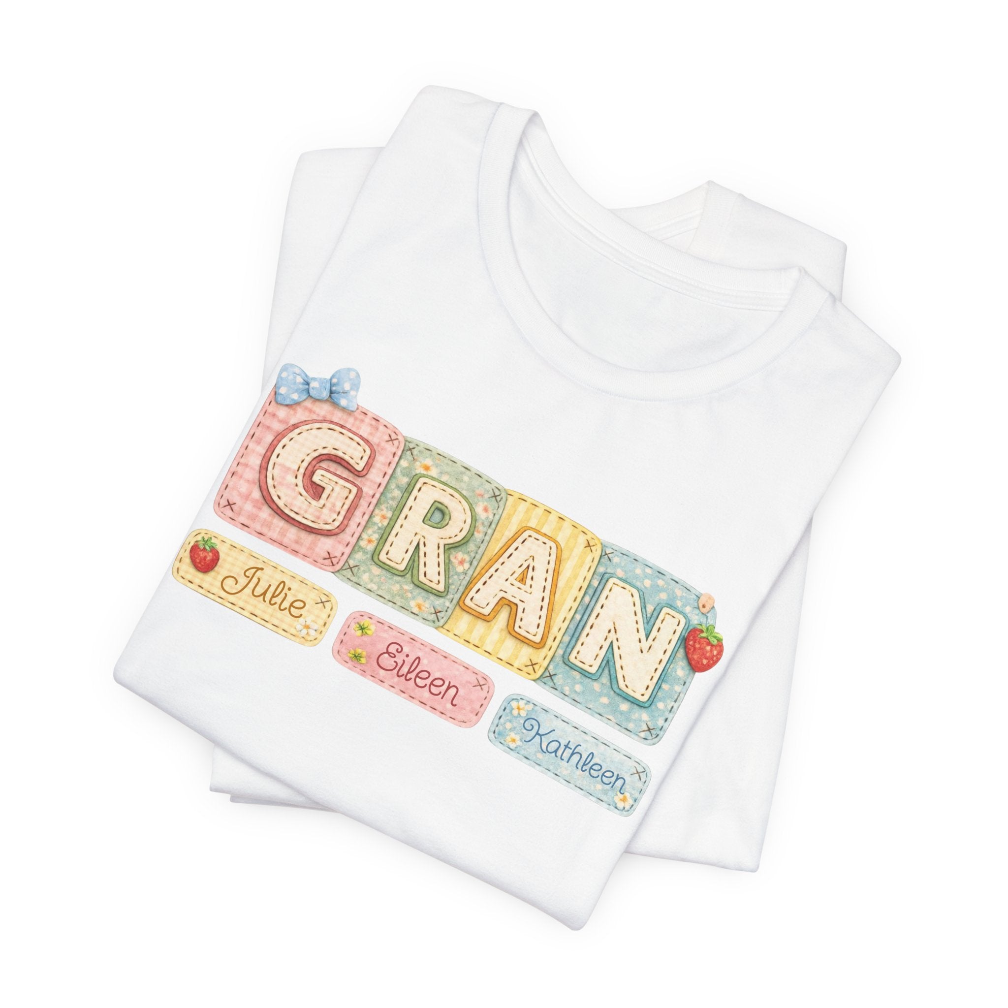 Gran Retro Patch Tee — Personalized 'Gran' Name Blocks Short Sleeve Shirt