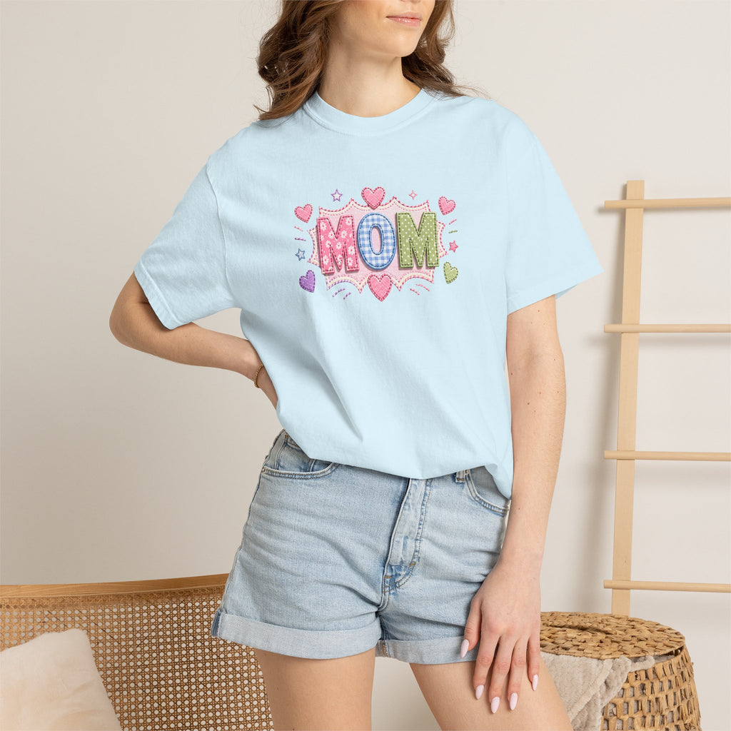 Mom Hearts T‑Shirt — Cute Pastel "MOM" Graphic Tee for Mother's Day & Everyday