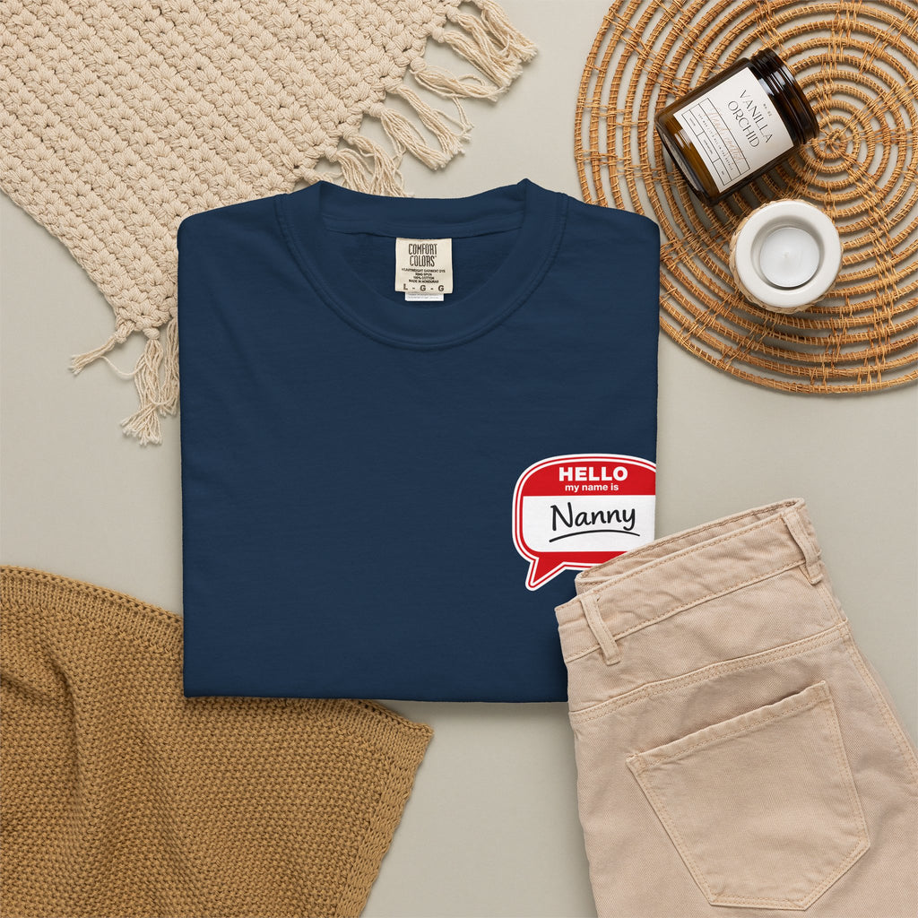 Hello Nanny Pocket T-Shirt – Cute Name Tag Tee for Grandparents & Caregivers
