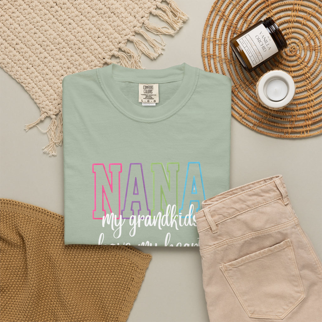 Nana Pastel Rainbow Tee — 'NANA' Floral Outline Grandma T-Shirt