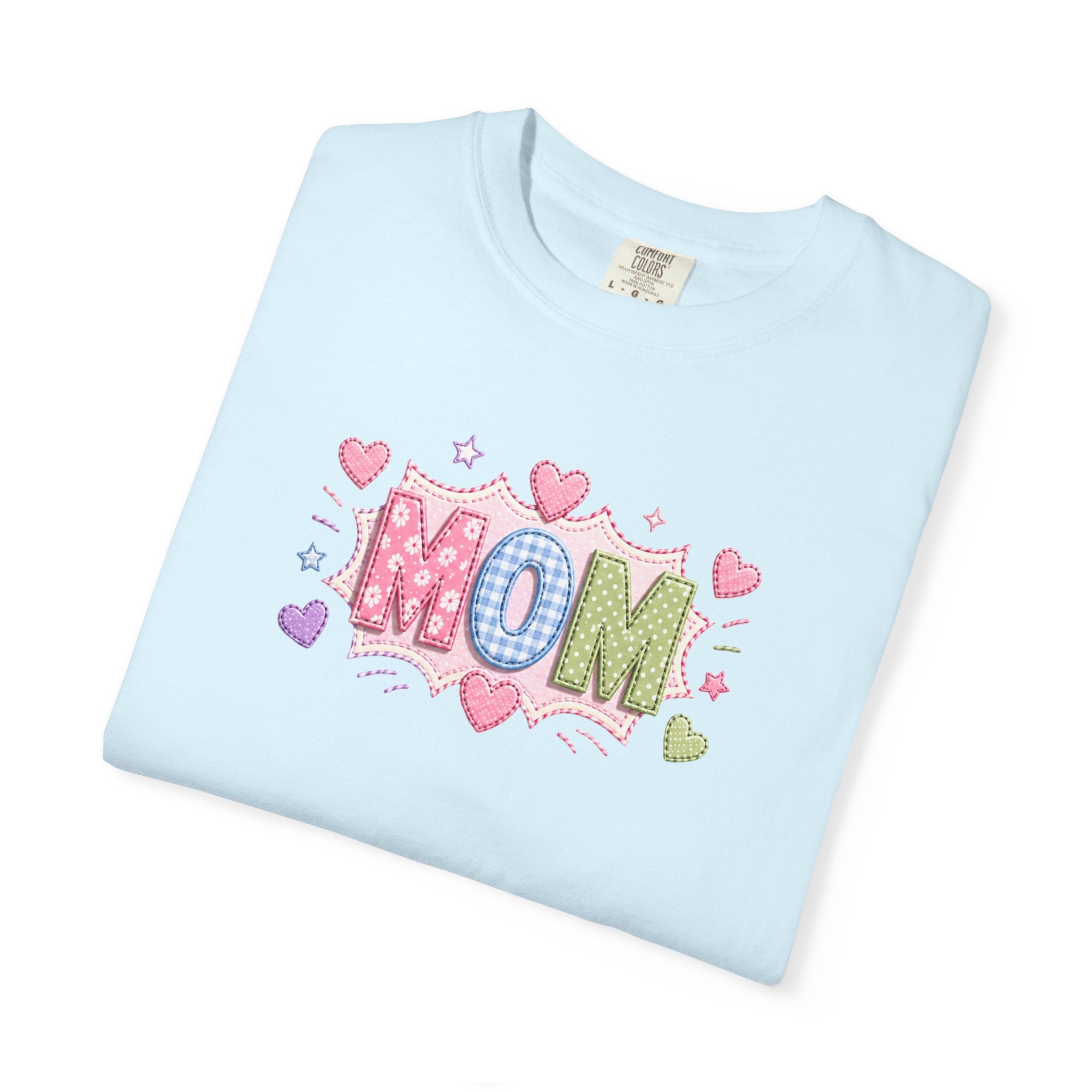 Mom Hearts T‑Shirt — Cute Pastel "MOM" Graphic Tee for Mother's Day & Everyday
