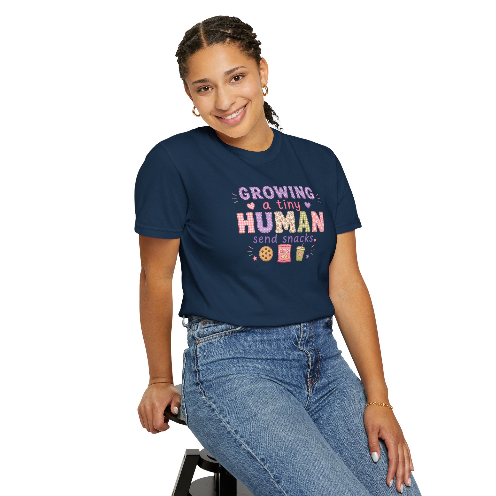 Growing a Tiny Human T-Shirt — "Growing a Tiny Human, Send Snacks" Maternity Tee