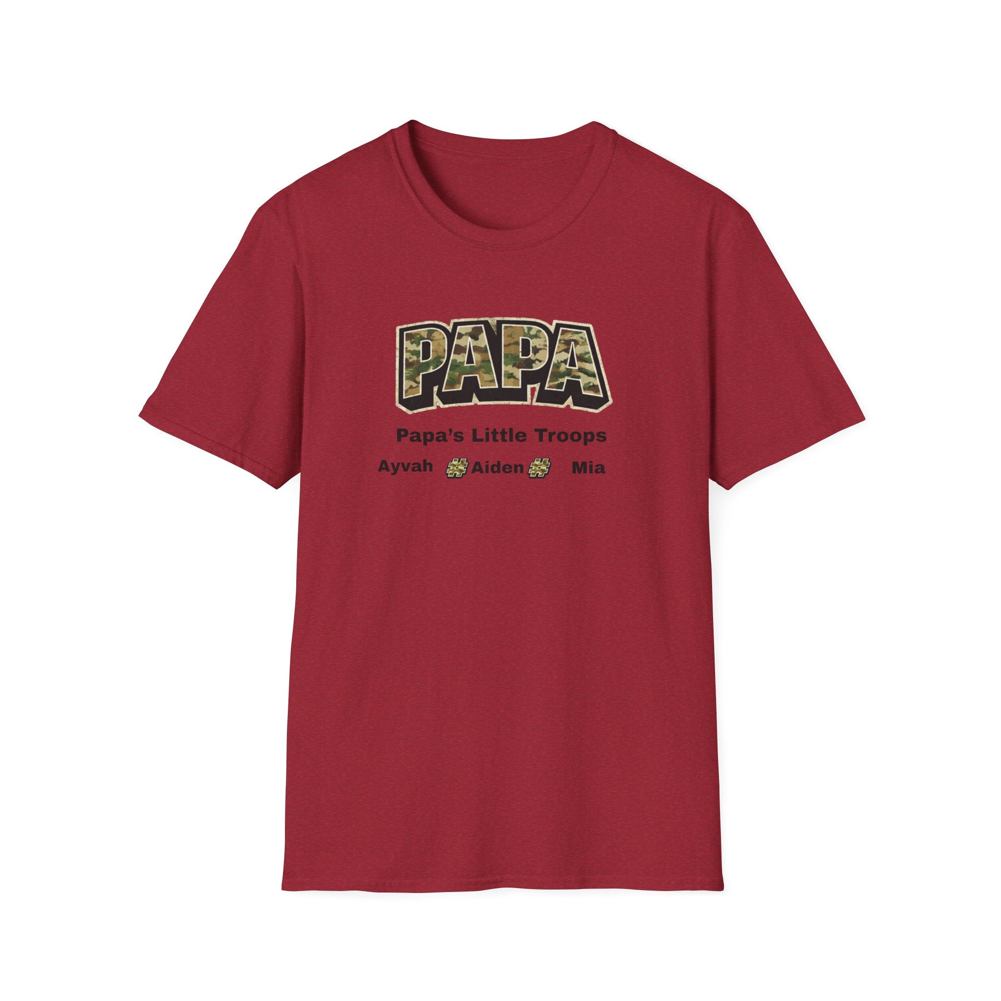 Papa Camo T-Shirt — “Papa’s Little Troops” Personalized Kids Names Tee