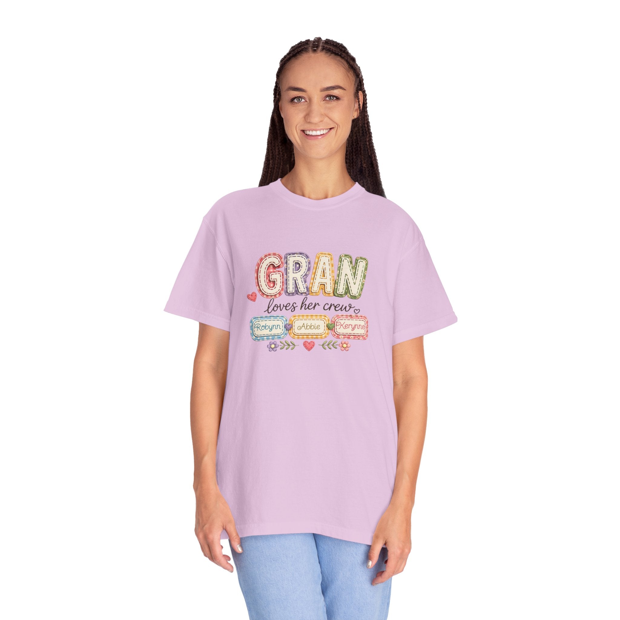 Gran Loves Her Crew T-Shirt — Personalized Grandma Family Names Tee