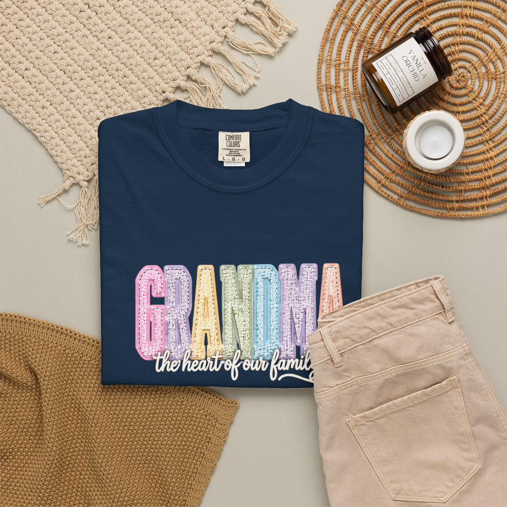 Grandma Floral Graphic T-Shirt — "Grandma, the heart of our family" Gift Tee