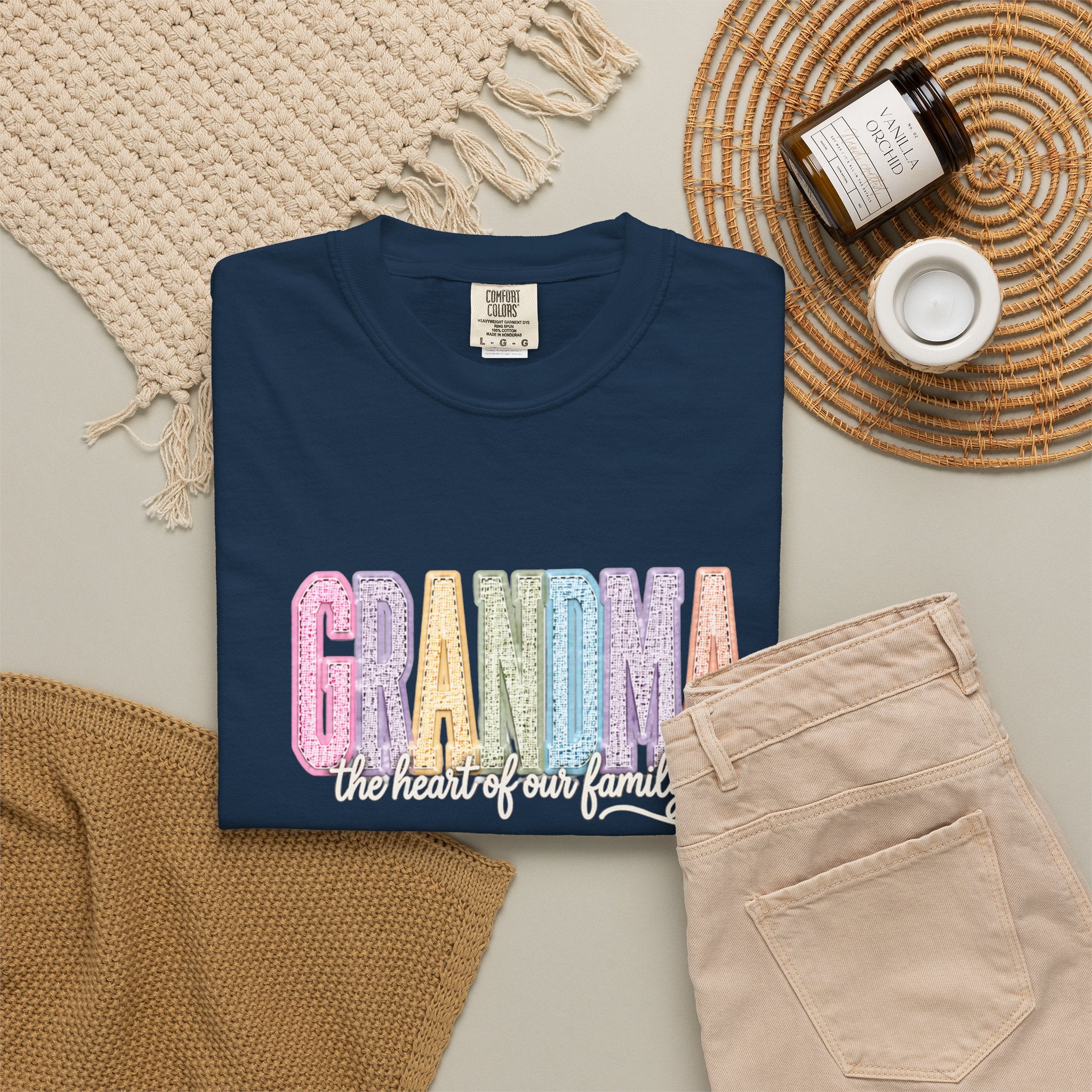 Grandma Floral Graphic T-Shirt — "Grandma, the heart of our family" Gift Tee