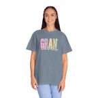 Gran Floral Script T-Shirt — "the heart of my family" Sage Garment-Dyed Tee