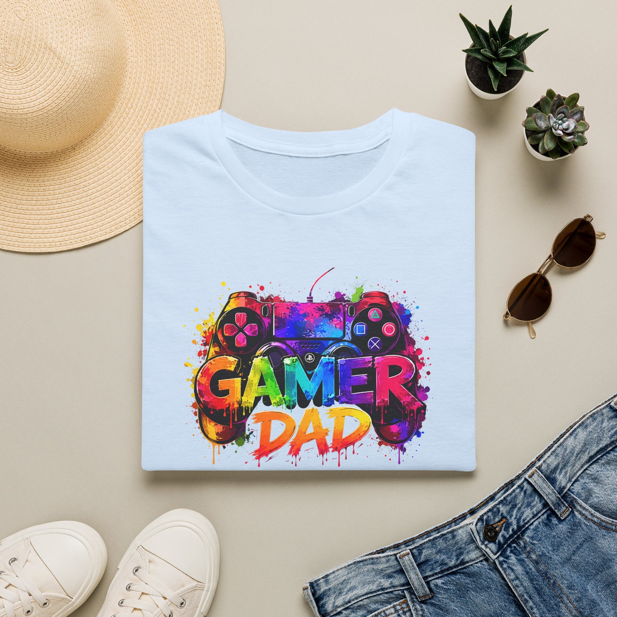 Gamer Dad Colourful Controller Design T-Shirt