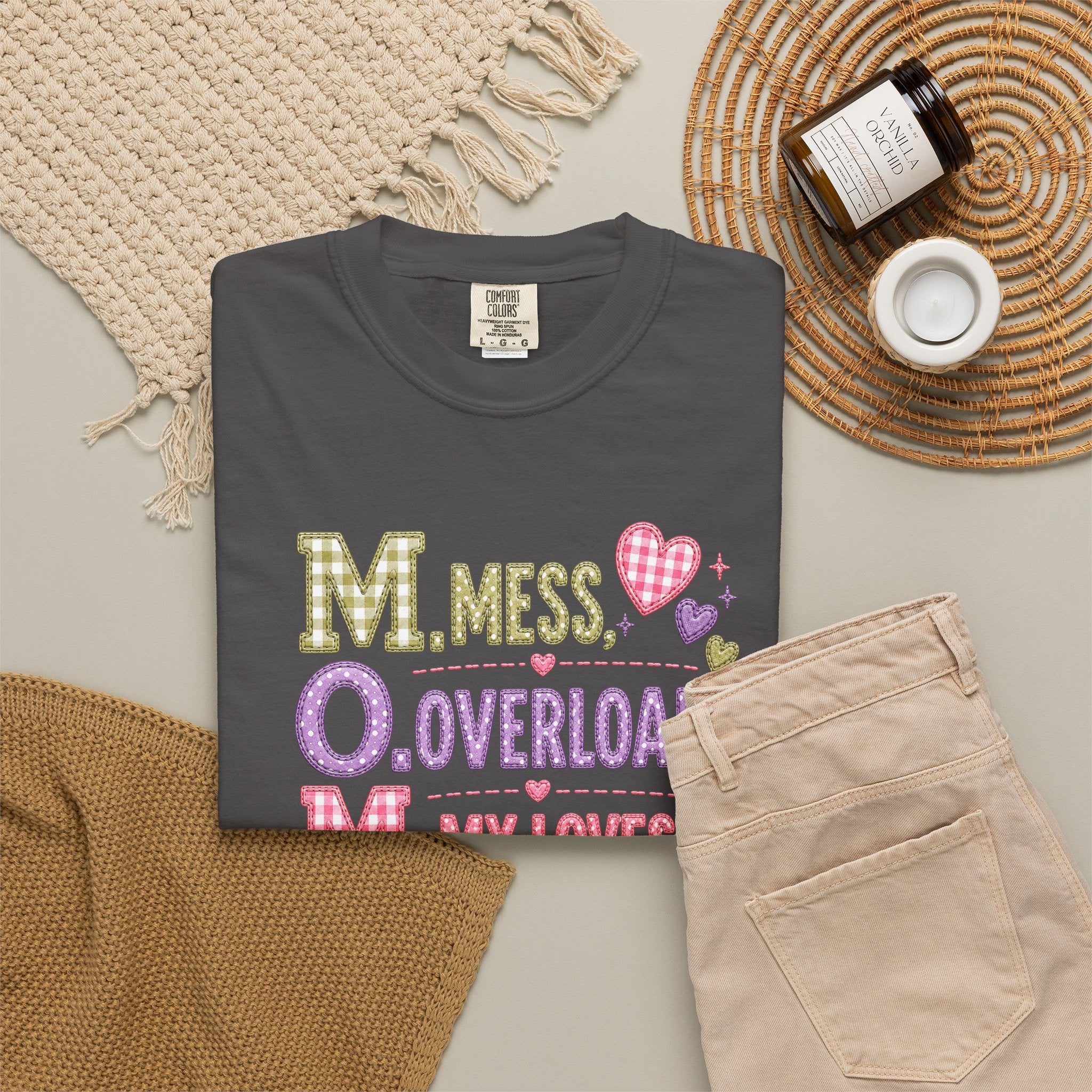 T-Shirt — "M.O.M. Mess, Overload, My Loves" Cute Mom Acronym Graphic Tee