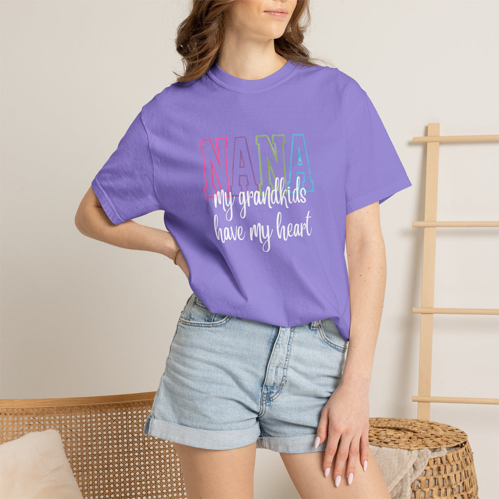Nana Pastel Rainbow Tee — 'NANA' Floral Outline Grandma T-Shirt