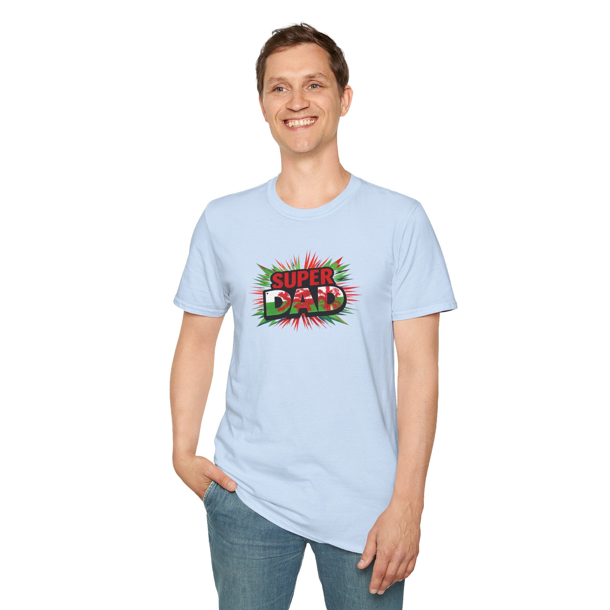 Super Dad Graphic T-Shirt — Wales Flag themed Retro Comic Father's Day Tee