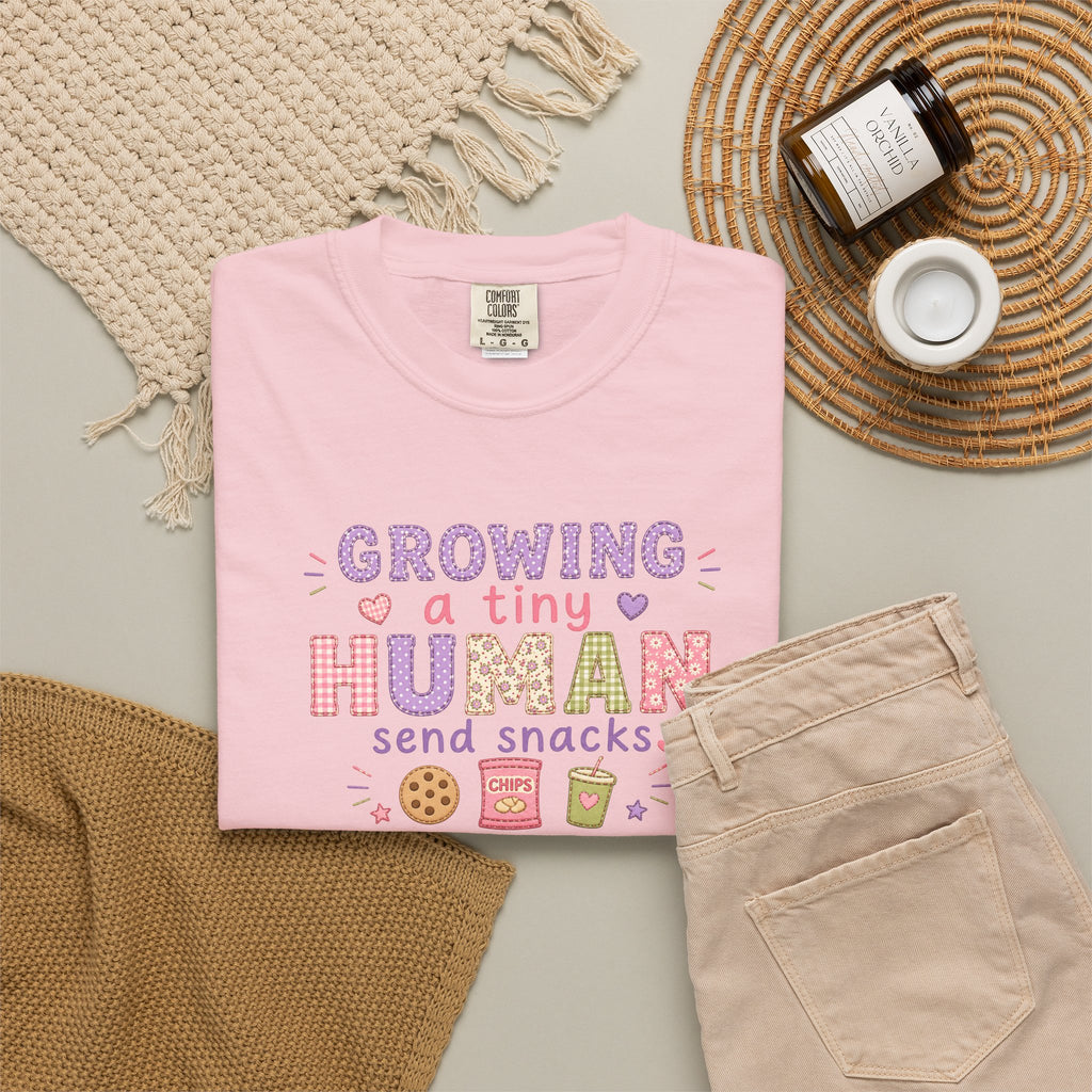 Growing a Tiny Human T-Shirt — "Growing a Tiny Human, Send Snacks" Maternity Tee