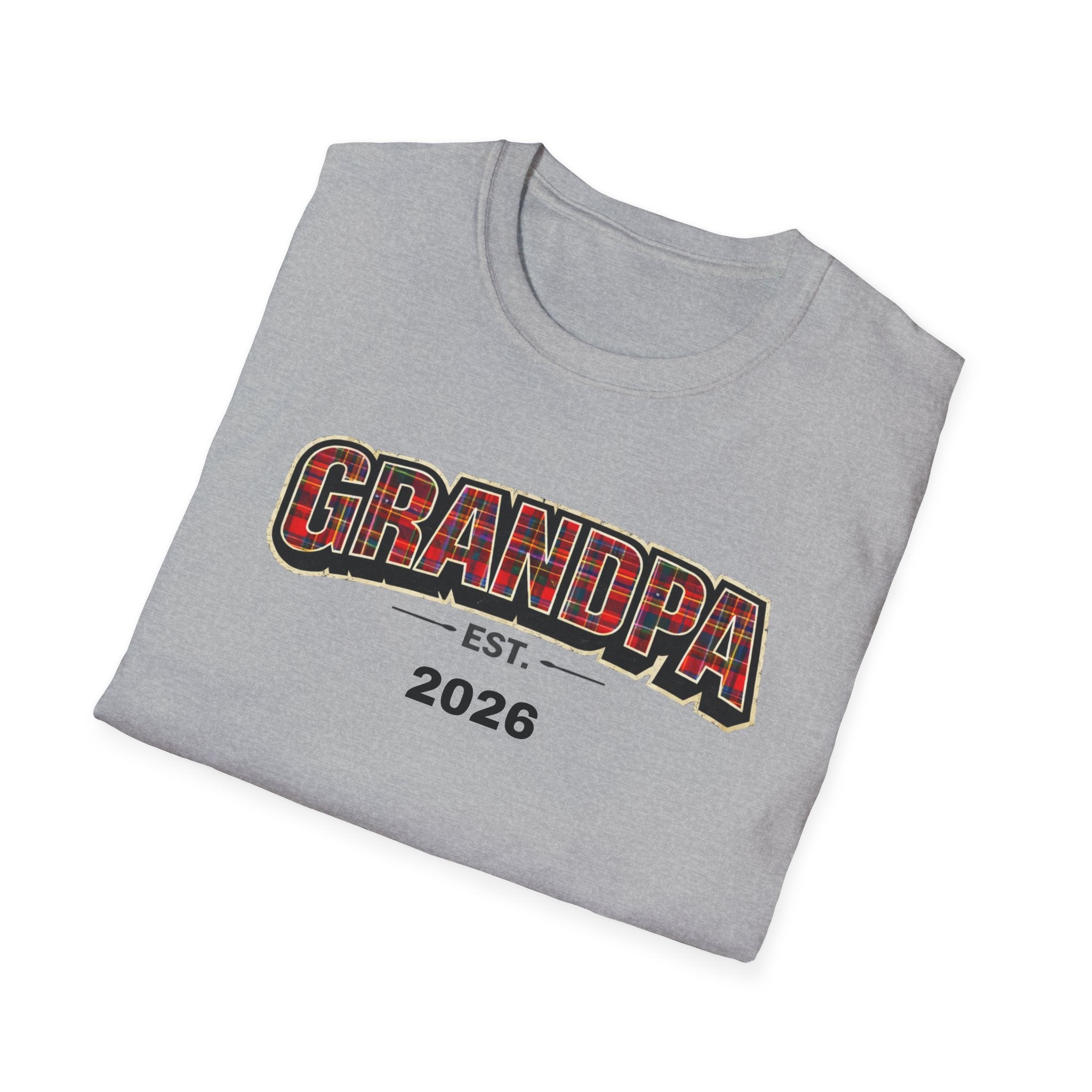 Grandpa EST. 2026 T-Shirt — New Grandpa Plaid Announcement Tee