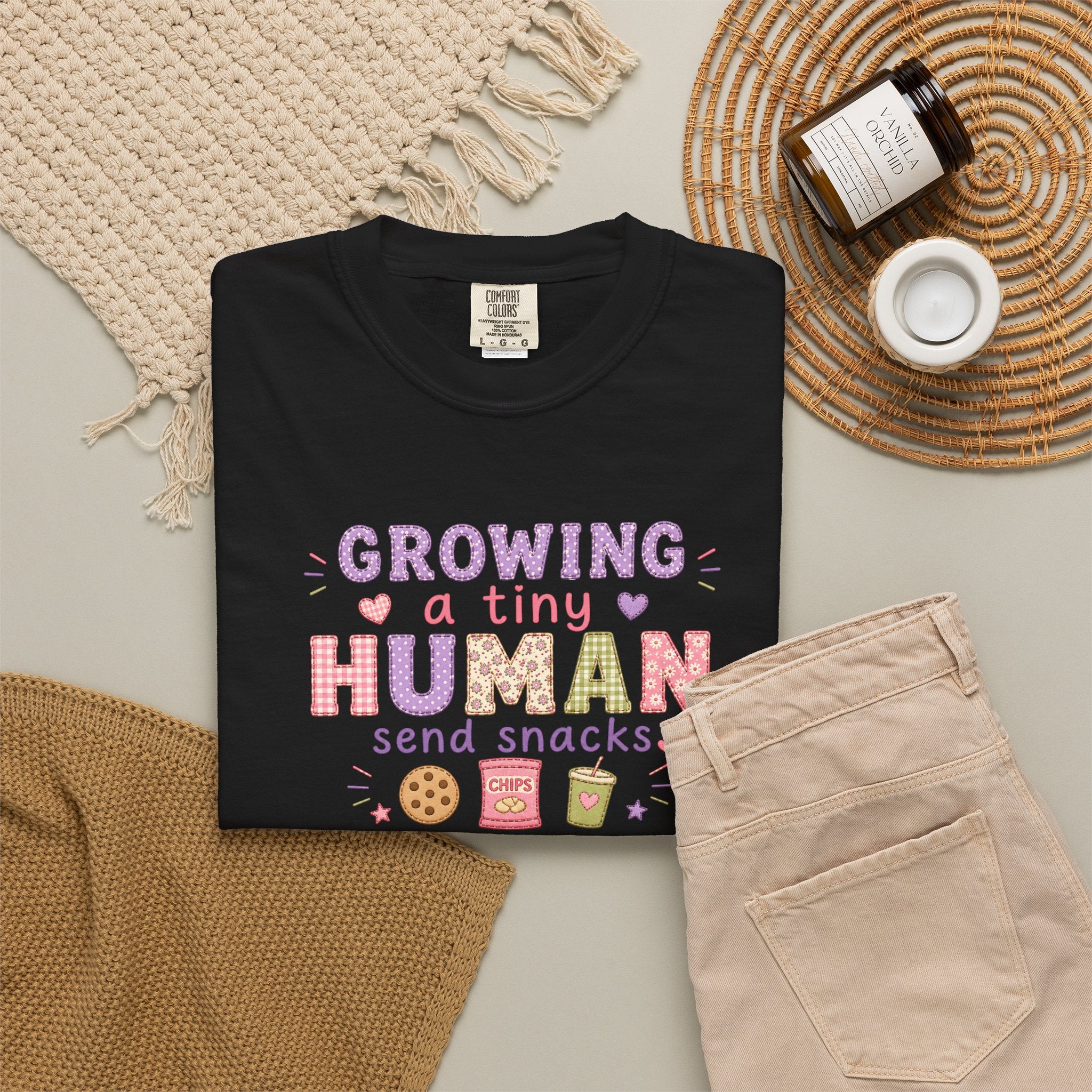 Growing a Tiny Human T-Shirt — "Growing a Tiny Human, Send Snacks" Maternity Tee