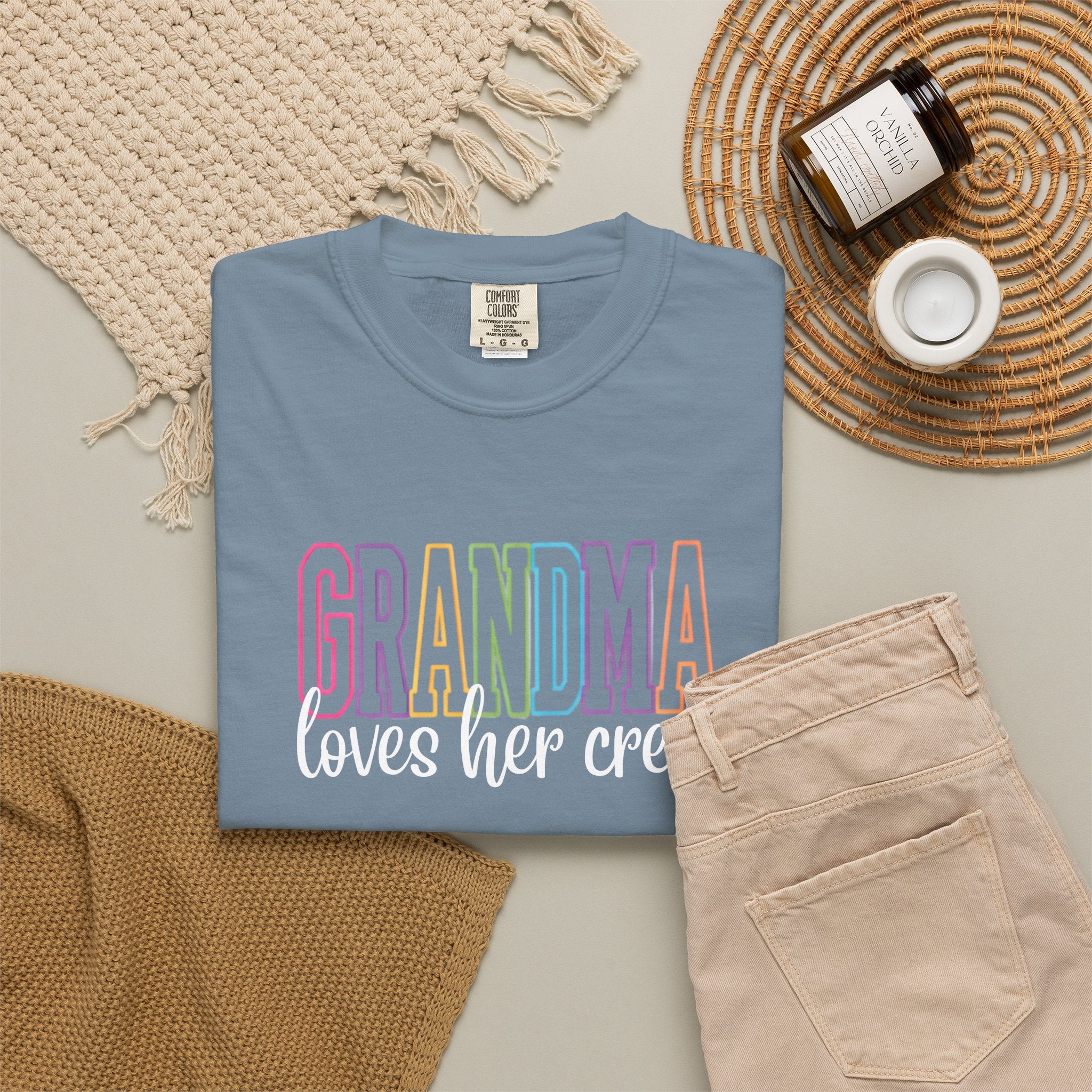 Grandma Loves Her Crew T-Shirt — Pastel Rainbow Grandma Gift