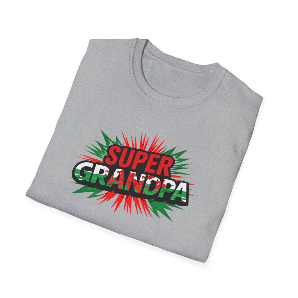 Super Grandpa Welsh Flag/ Wales themed T-Shirt – Retro Comic Gift Tee for Grandfather | Father’s Day & Birthday Present
