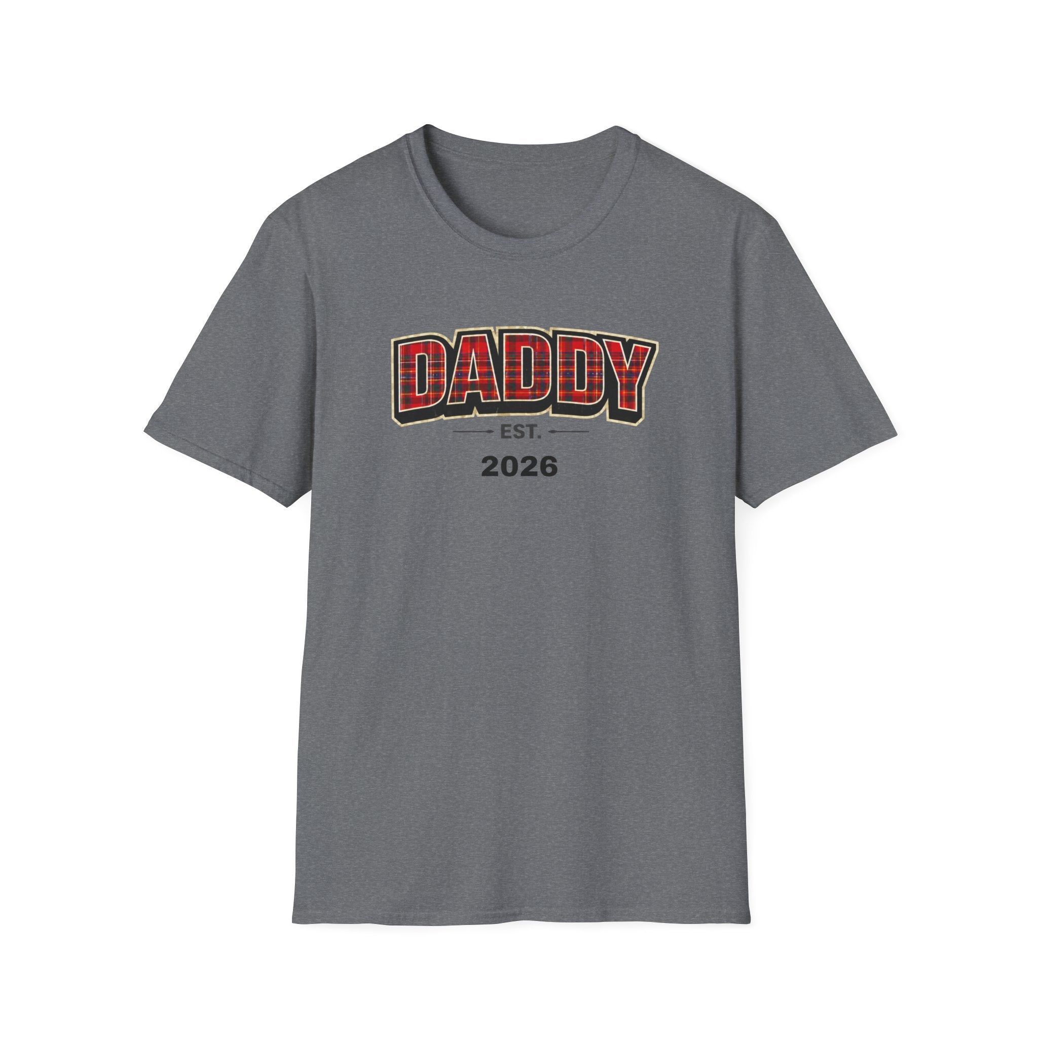 Daddy Est. 2026 T-Shirt — Plaid Dad Announcement Tee