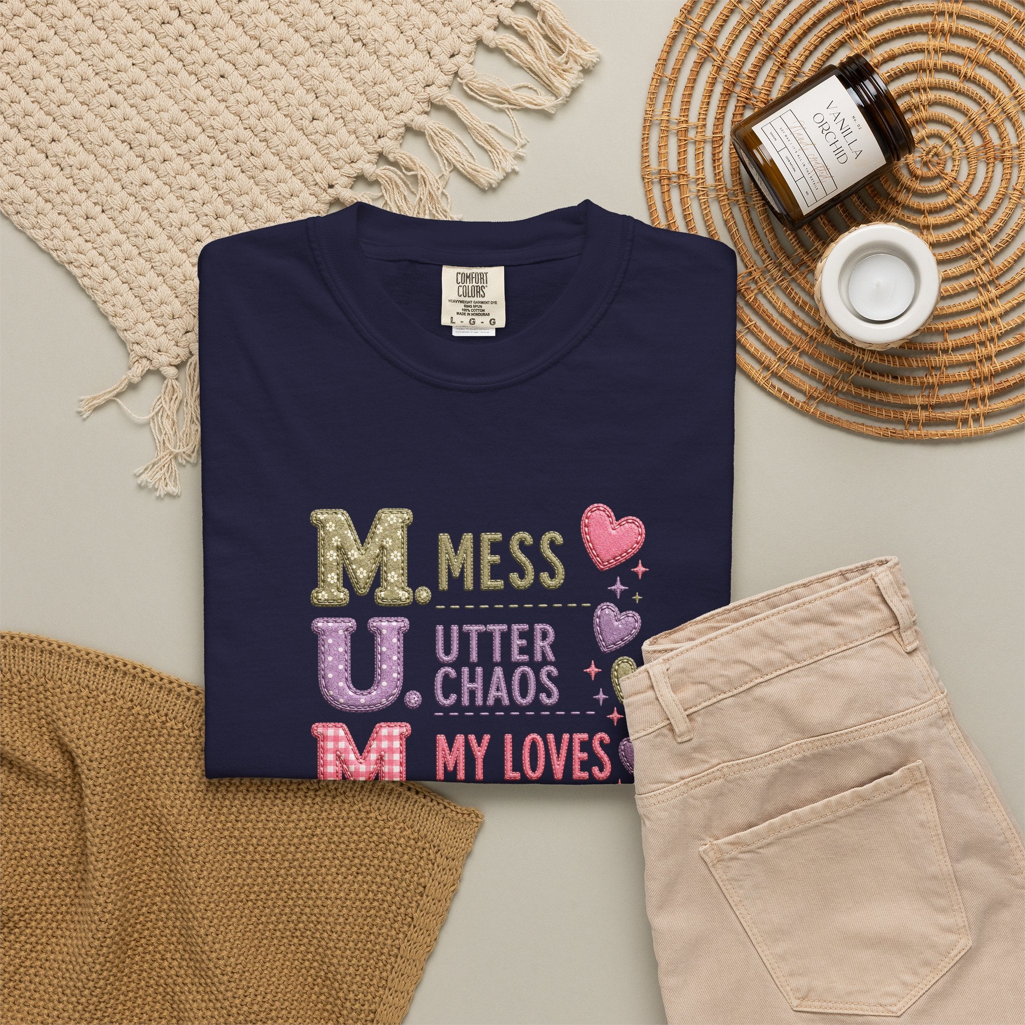 MUM Acronym Heart Graphic T-Shirt — "Mess Utter Chaos My Loves" Mother's Day Tee