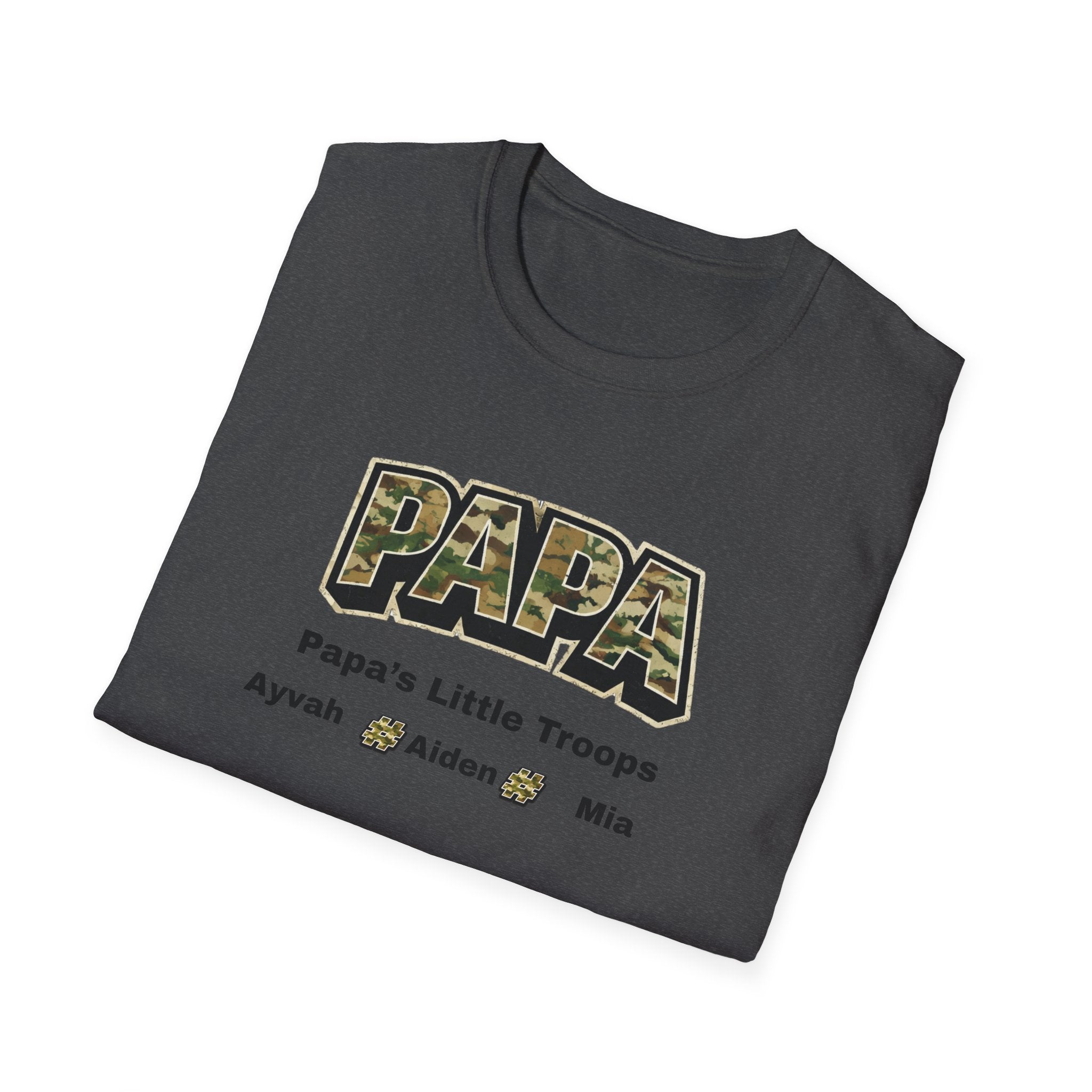 Papa Camo T-Shirt — “Papa’s Little Troops” Personalized Kids Names Tee