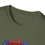 Super Dad T-Shirt – Union Jack Flag pattern Retro Comic Father’s Day Tee