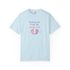 Pregnancy T-Shirt "Kicking Me From the Inside Out" — Cute Baby Footprint Maternity Tee
