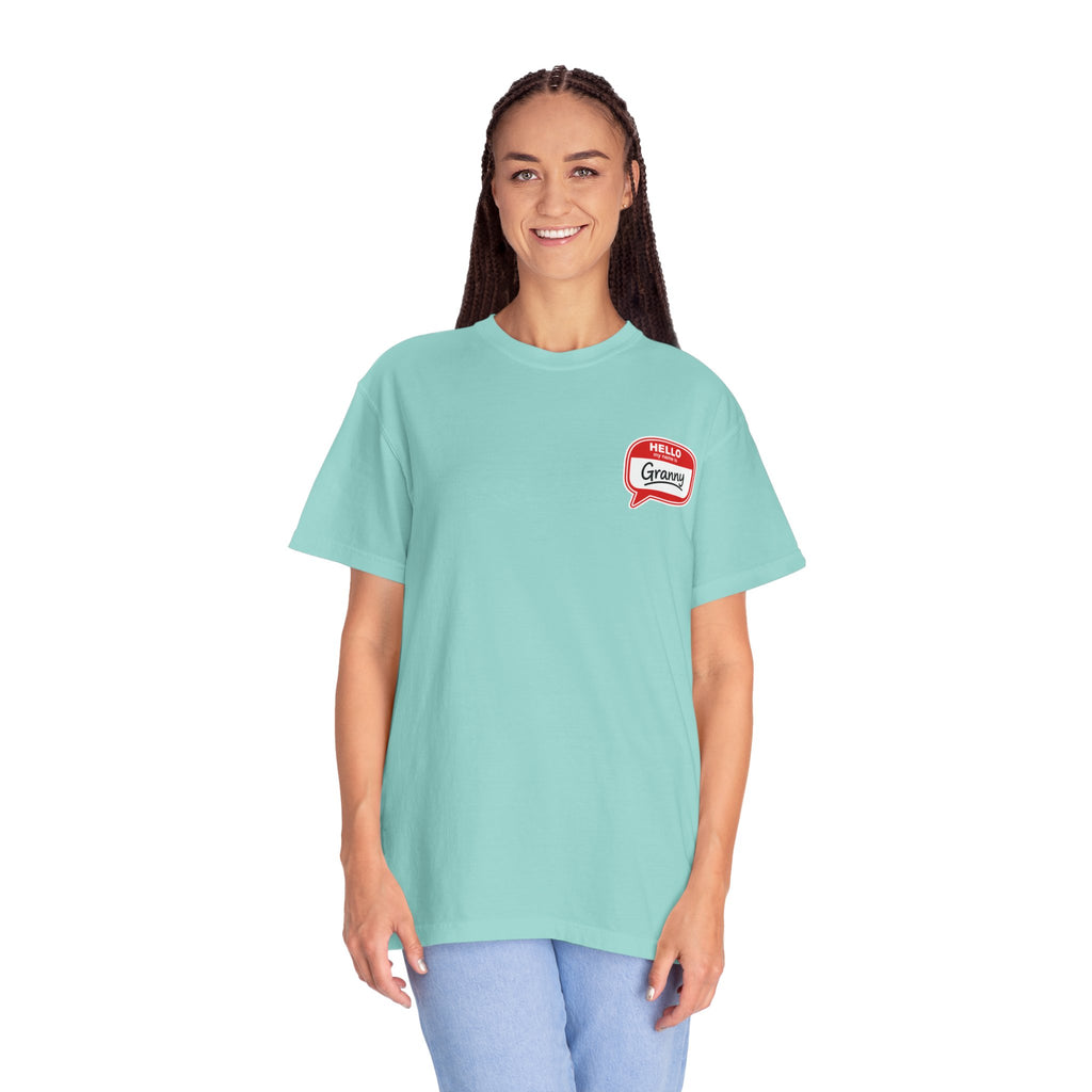 T-Shirt — "Hello Granny" Retro Name Tag Tee