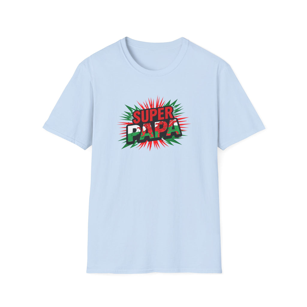 Super Papa Welsh Flag/ Wales themed Graphic T-Shirt — Father’s Day Comic-Style Dad Shirt