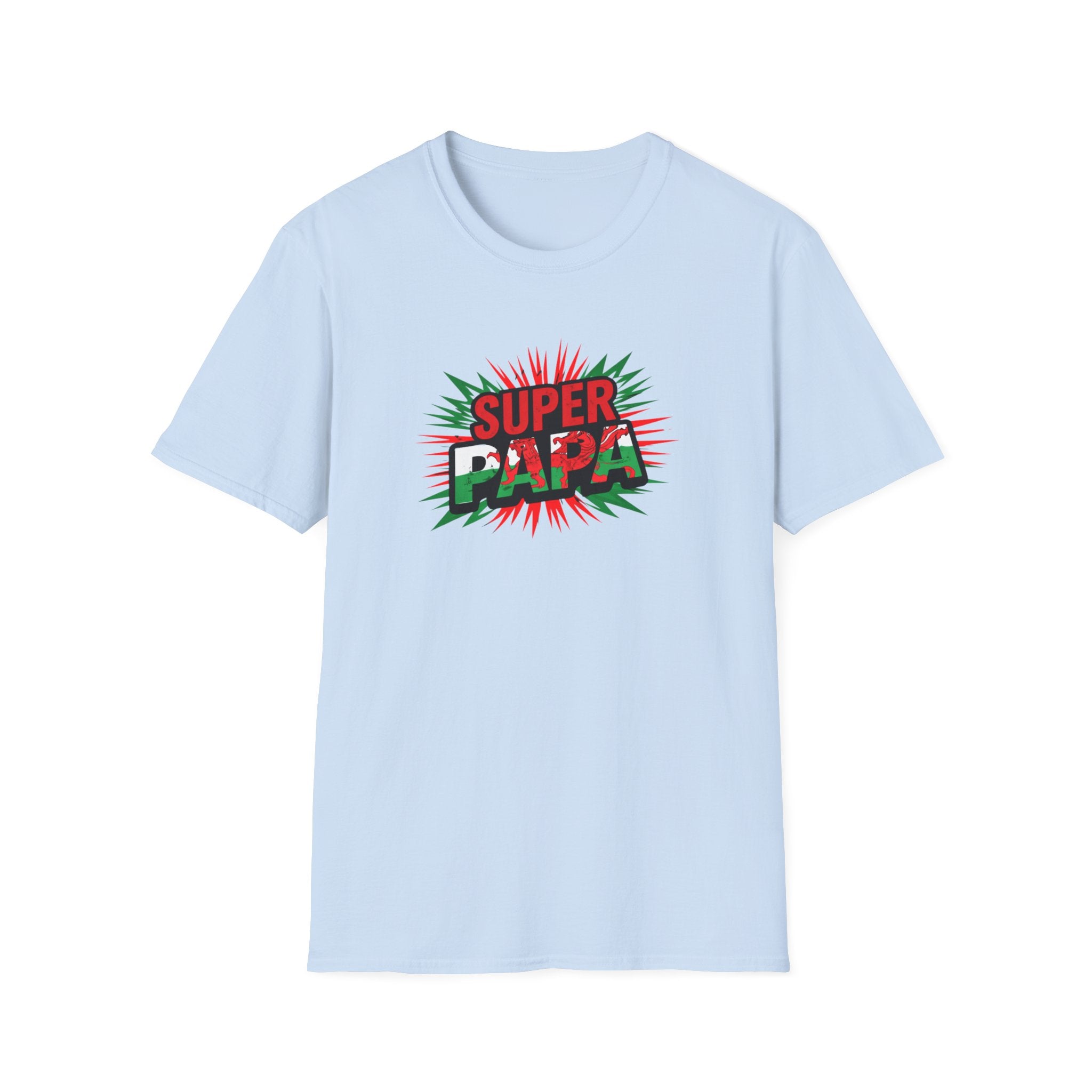 Super Papa Welsh Flag/ Wales themed Graphic T-Shirt — Father’s Day Comic-Style Dad Shirt