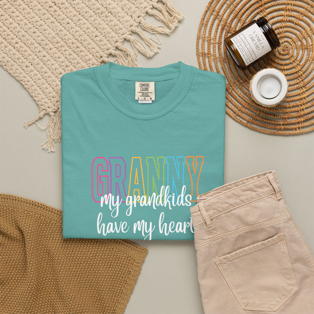 Grandma T-Shirt - "Grandma my grandkids have my heart" Soft Pastel Gift for Mothers & Grandparents