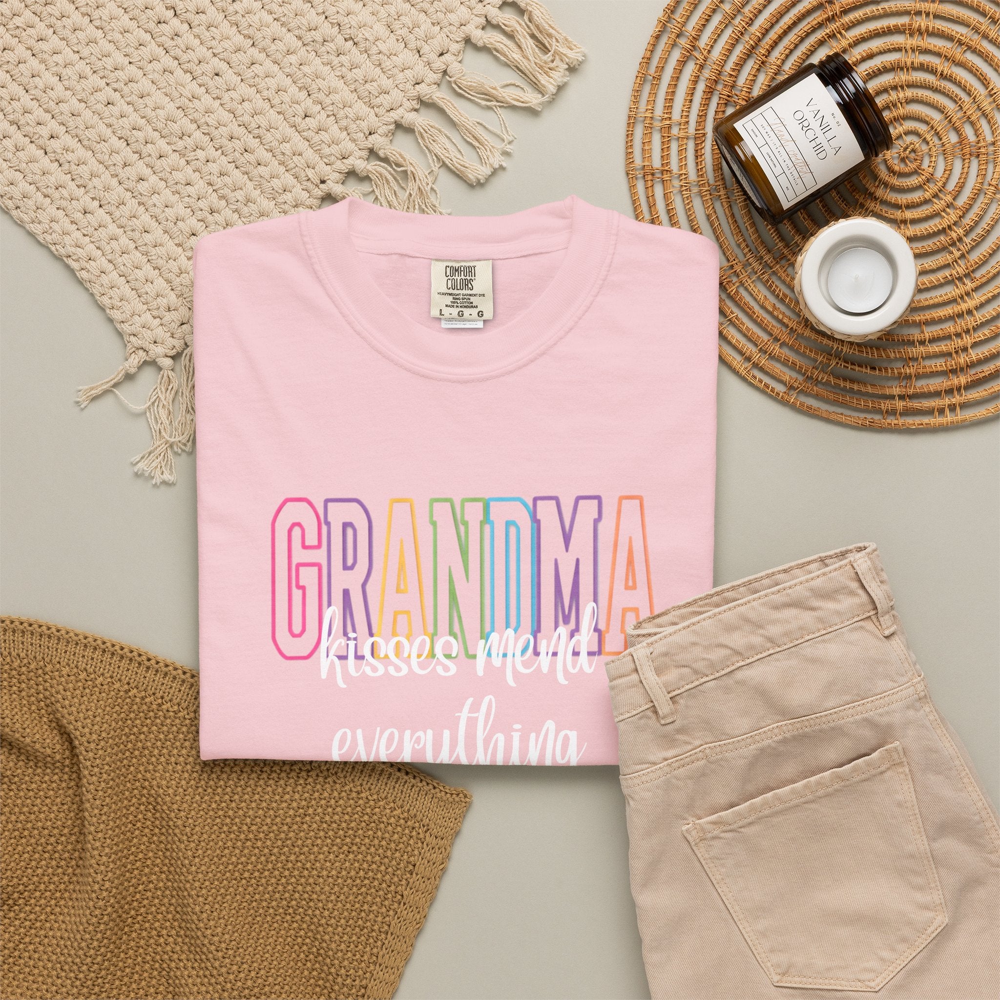 Grandma Pastel Rainbow T-Shirt — Retro Block Letter Grandma Tee