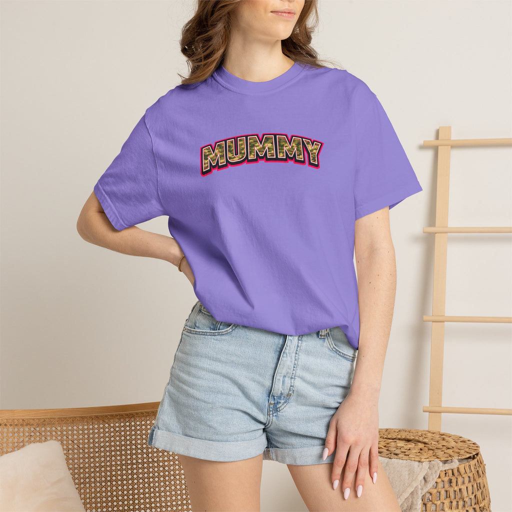 MUMMY Camo Script T-Shirt — Vintage Comic Style Mommy Tee