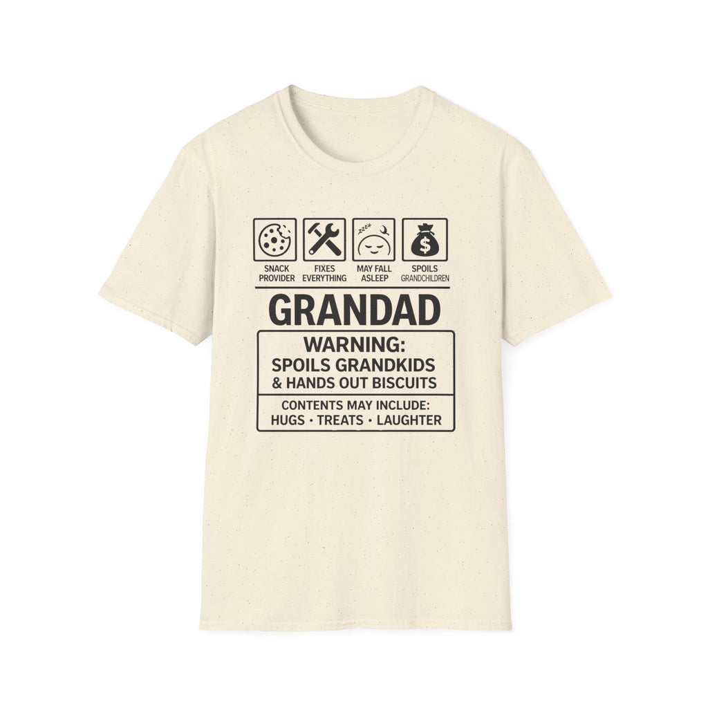 Grandad Warning T-Shirt — 'Warning: Spoils Grandkids & Hands Out Biscuits' Funny Grandpa Shirt