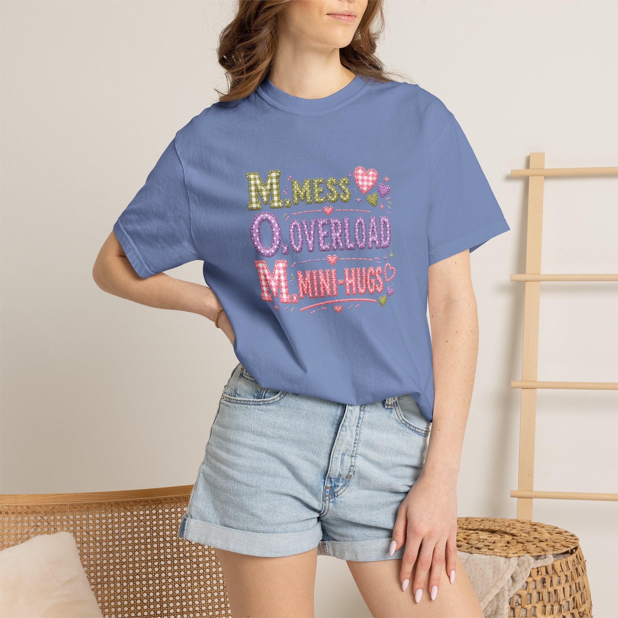 Mom Acronym Graphic T-Shirt — “M.O.M. Mess Overload Mini-Hugs” Cute Pastel Mothers Day Tee
