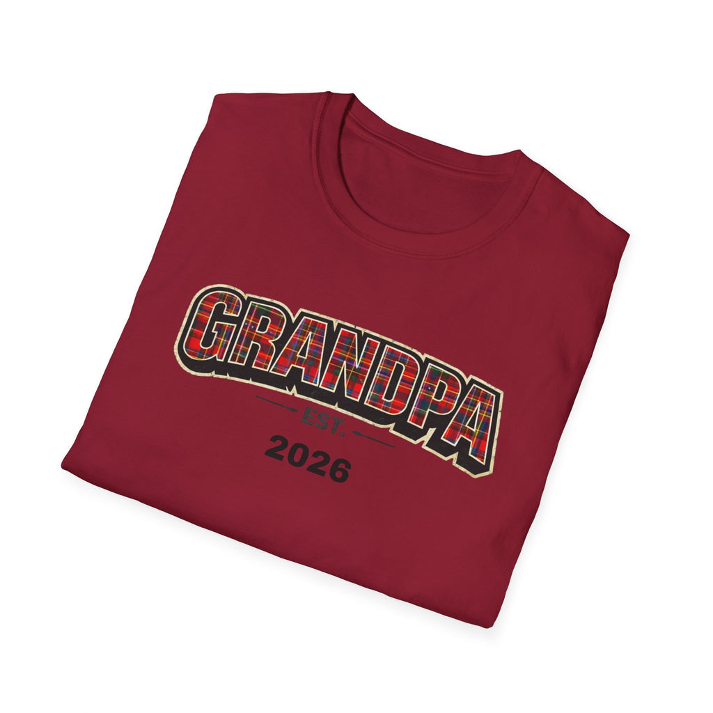 Grandpa EST. 2026 T-Shirt — New Grandpa Plaid Announcement Tee