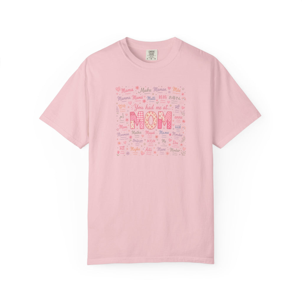 Mom Hearts Graphic T-Shirt — Cute Pink 'You had me at MOM' Mother's Day Tee