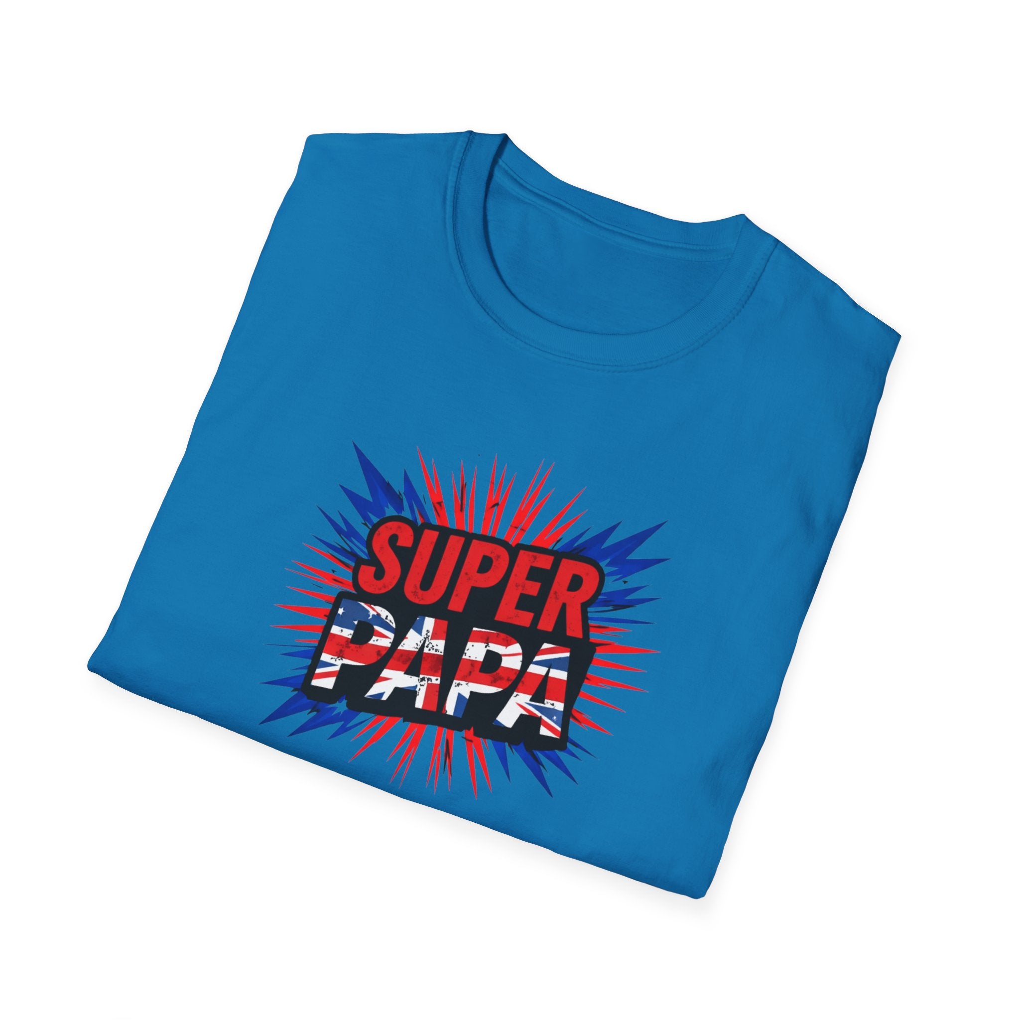 T-Shirt — "Super Papa" Union Jack/England themed Retro Comic Dad Shirt (Father's Day Gift)