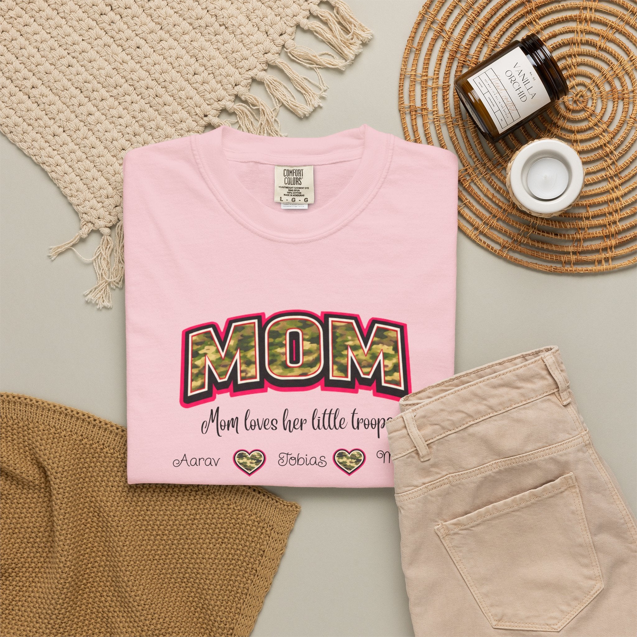 Mom Camo Graphic T-Shirt — "MOM Most Loved Her Little People" Floral Heart Tee