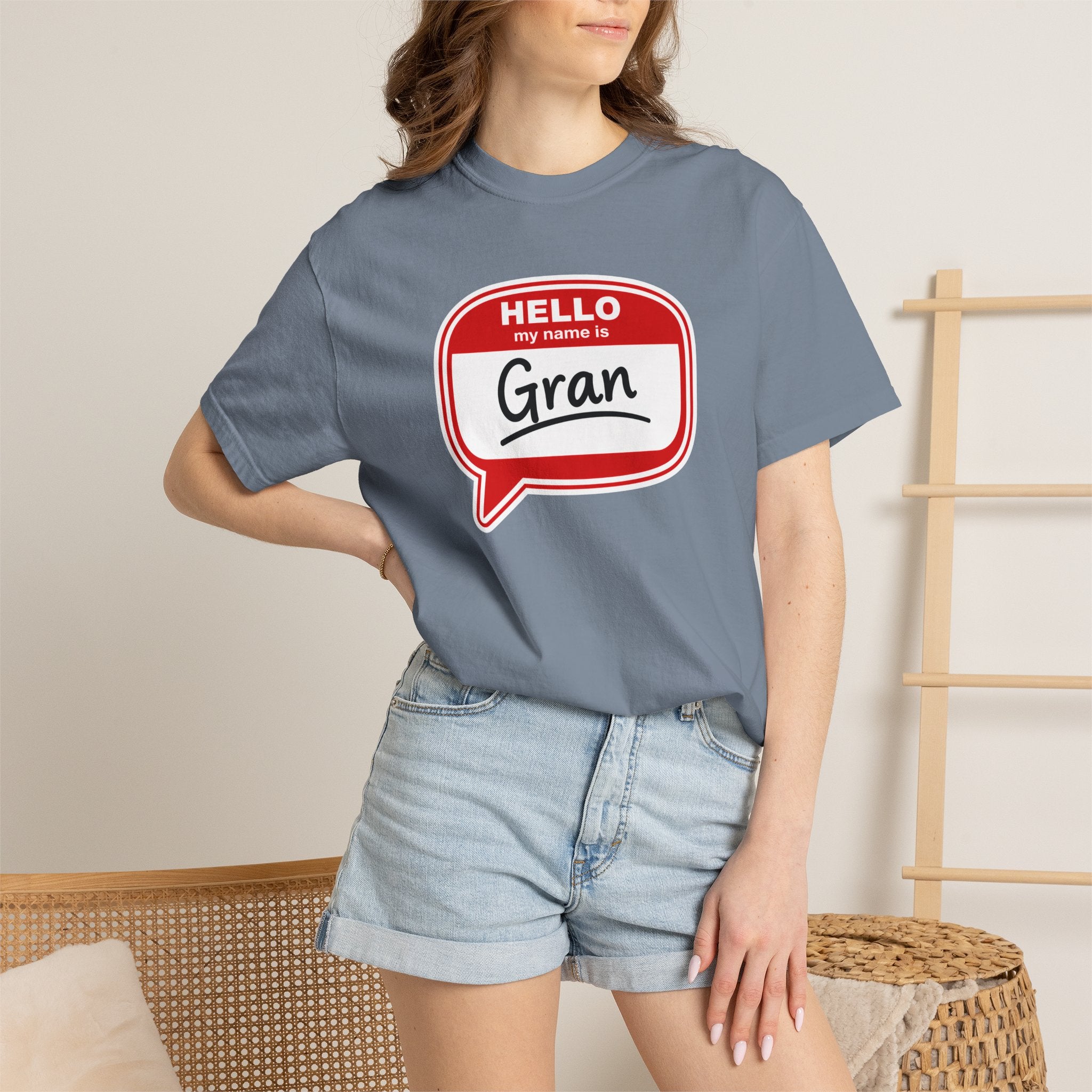 Hello My Name Is Gran T-Shirt – Funny Name Badge Tee for Grandmothers