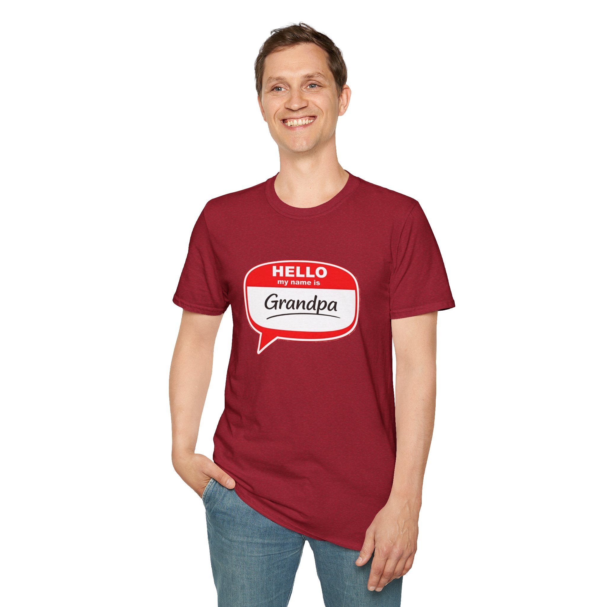Hello My Name Is Grandpa T-Shirt — Funny Grandpa Name Tag Tee for Father’s Day & New Grandfathers